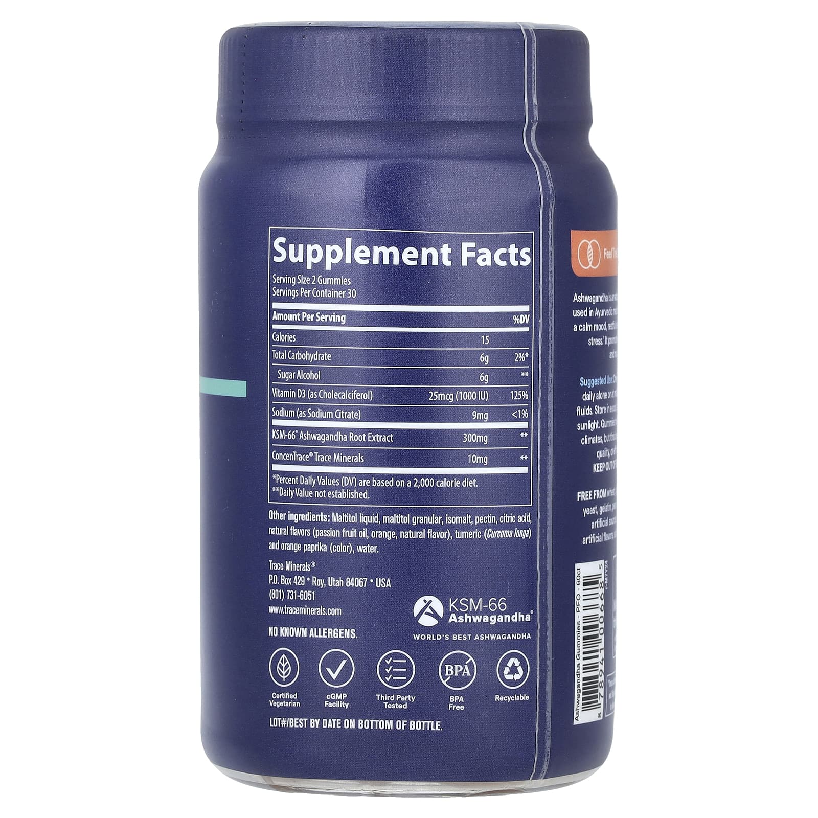 Trace, Ashwagandha Adaptogen Gummies, Passion Fruit Orange, 60 Gummies - Image 2
