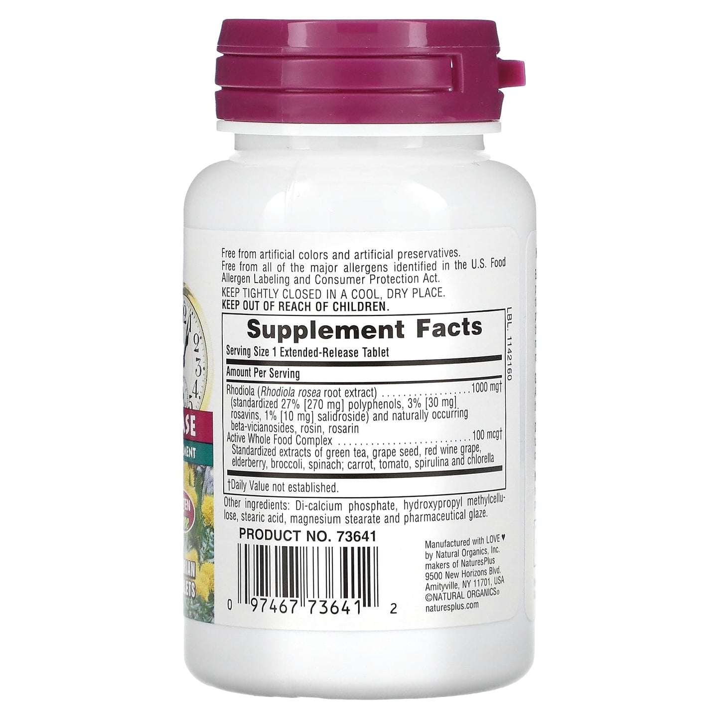 NaturesPlus, Herbal Actives, Rhodiola, Extended Release, 1,000 mg, 30 Vegetarian Tablets - Image 2