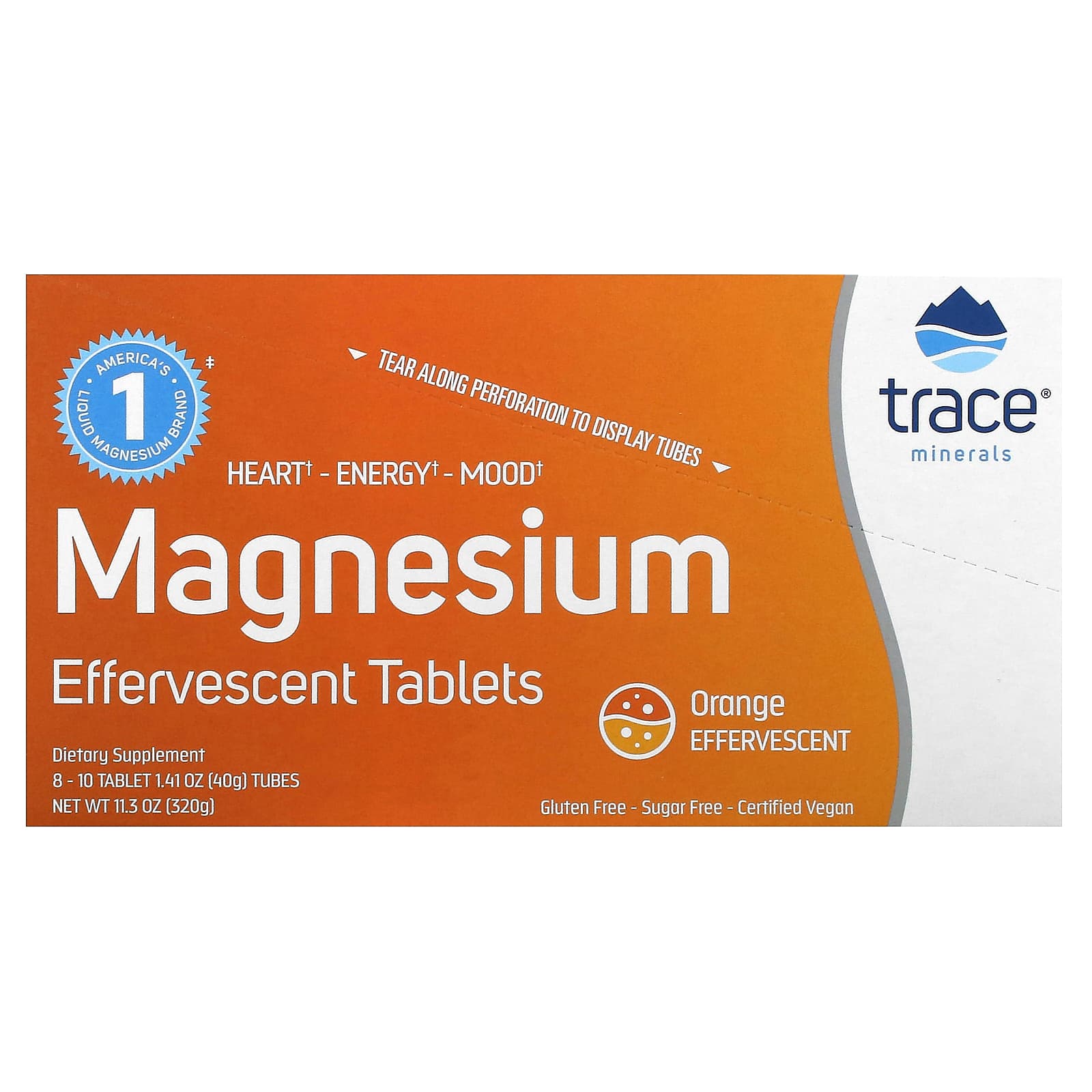 Trace, Magnesium Effervescent Tablets, Orange, 8 Tubes, 10 Tablets Each - Image 1