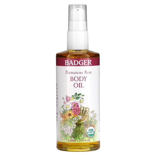 USDA Organic Damascus Rose Body Oil for Dry Skin - Badger - Image 1