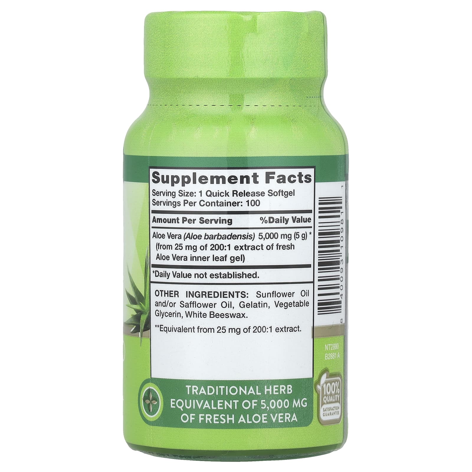 Nature's Truth, Aloe Vera, 5,000 mg, 100 Quick Release Softgels - Image 2