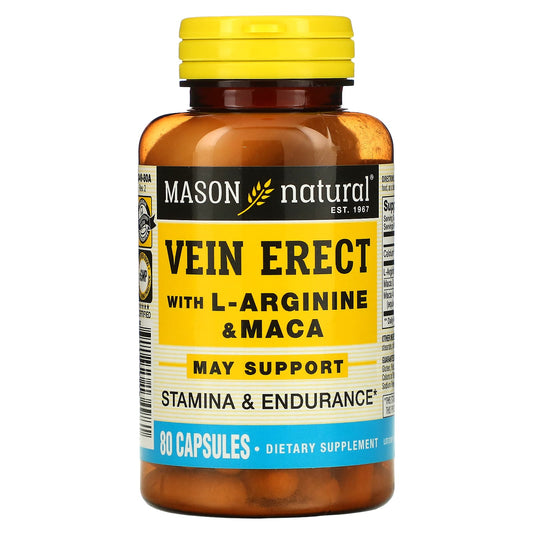 Mason Natural, Vein Erect with L-Arginine & Maca, 80 Capsules - Image 1