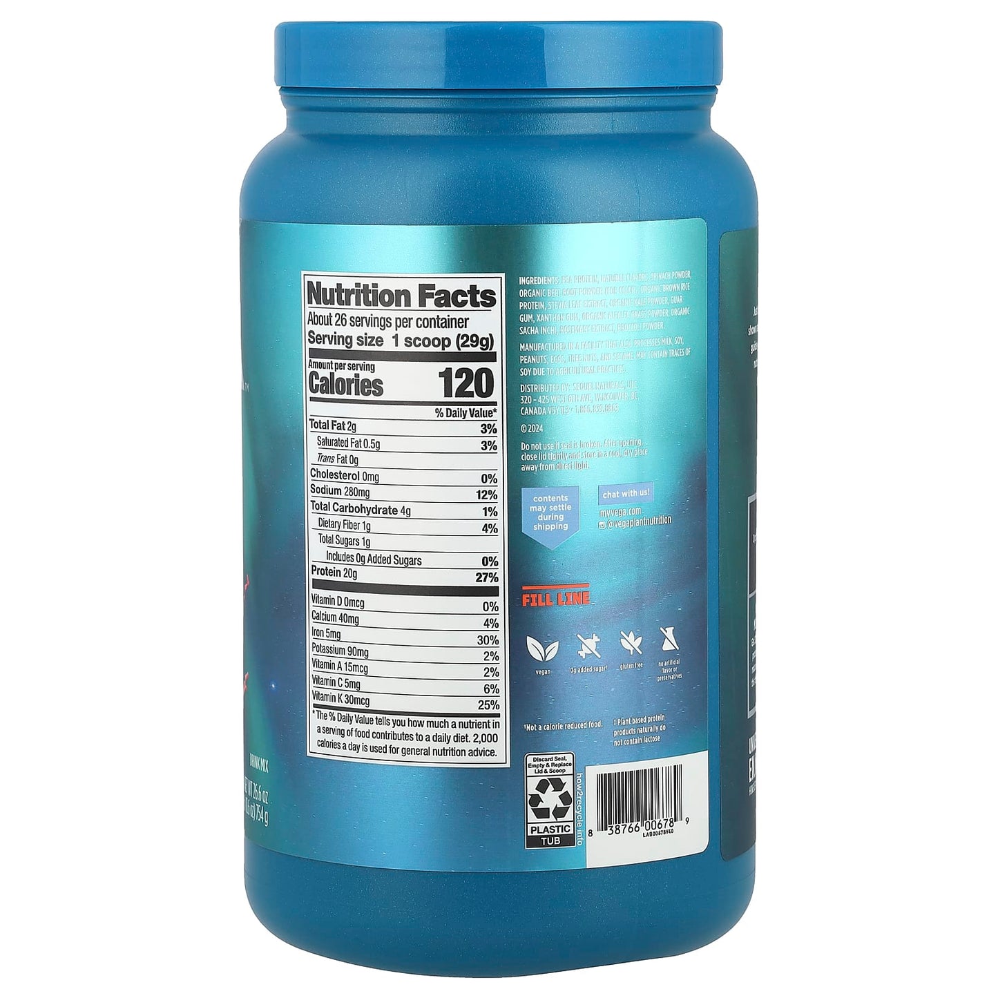 Vega, Premium Protein + Supergreens™, Berry, 1 lb 10.6 oz (754 g) - Image 2