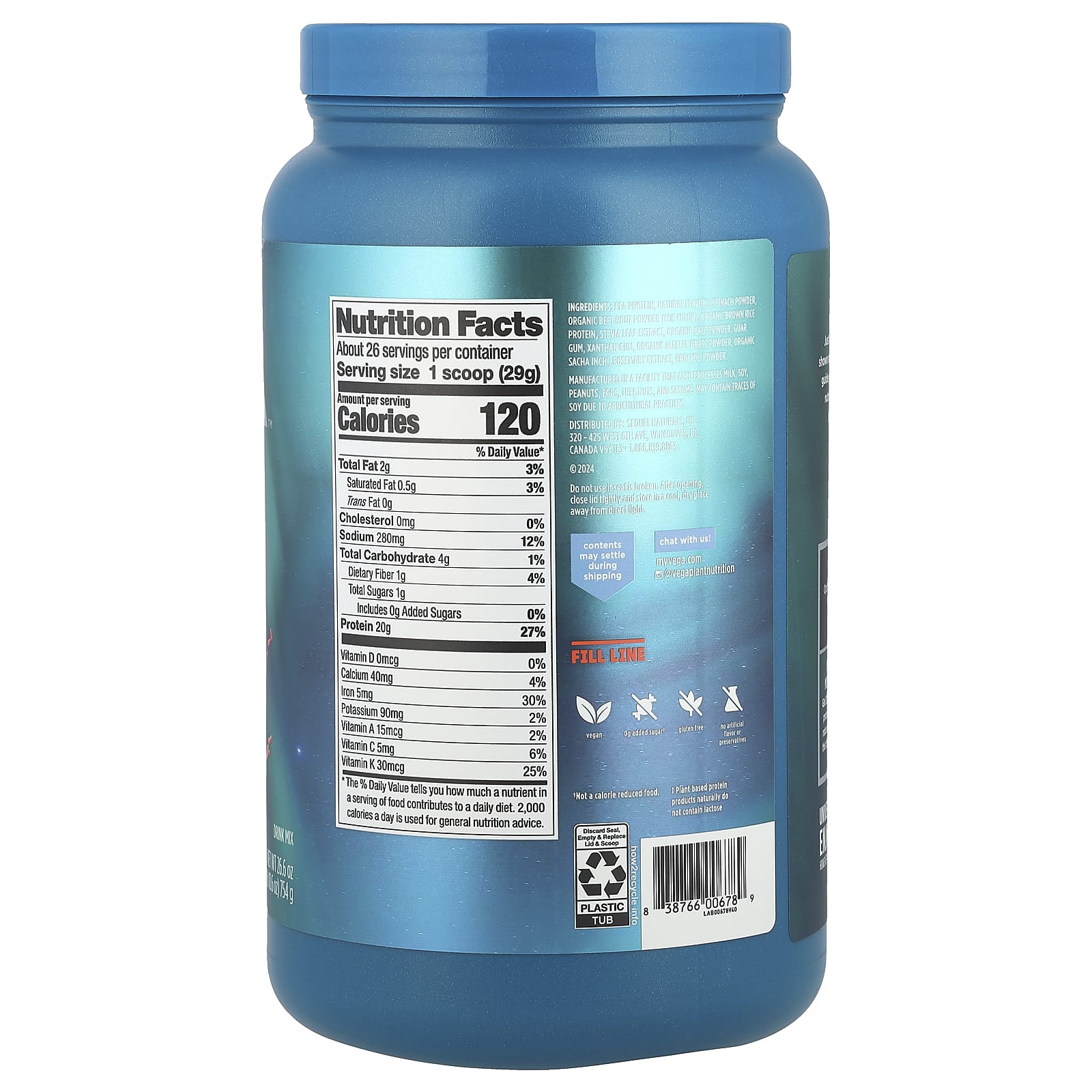 Vega, Premium Protein + Supergreens™, Berry, 1 lb 10.6 oz (754 g) - Image 2