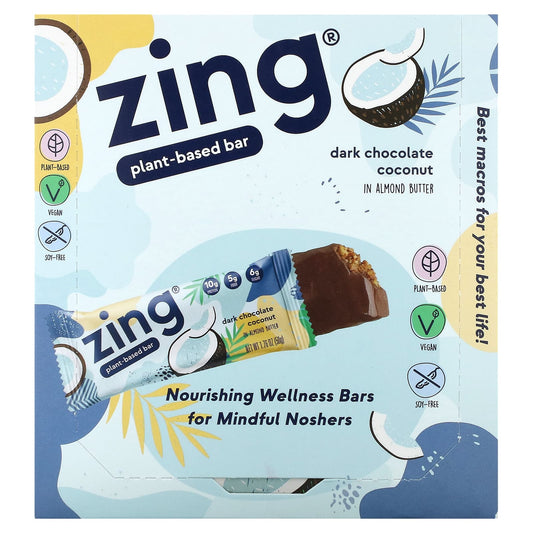 Zing Bars, Plant-Based Bar, Dark Chocolate Coconut In Almond Butter, 12 Bars, 1.76 oz (50 g) Each - Image 1