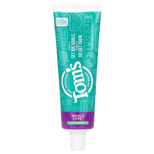 Tom's of Maine, Whole Care®, Natural Anticavity Toothpaste with Fluoride, Spearmint, 4 oz (113 g) - Image 1