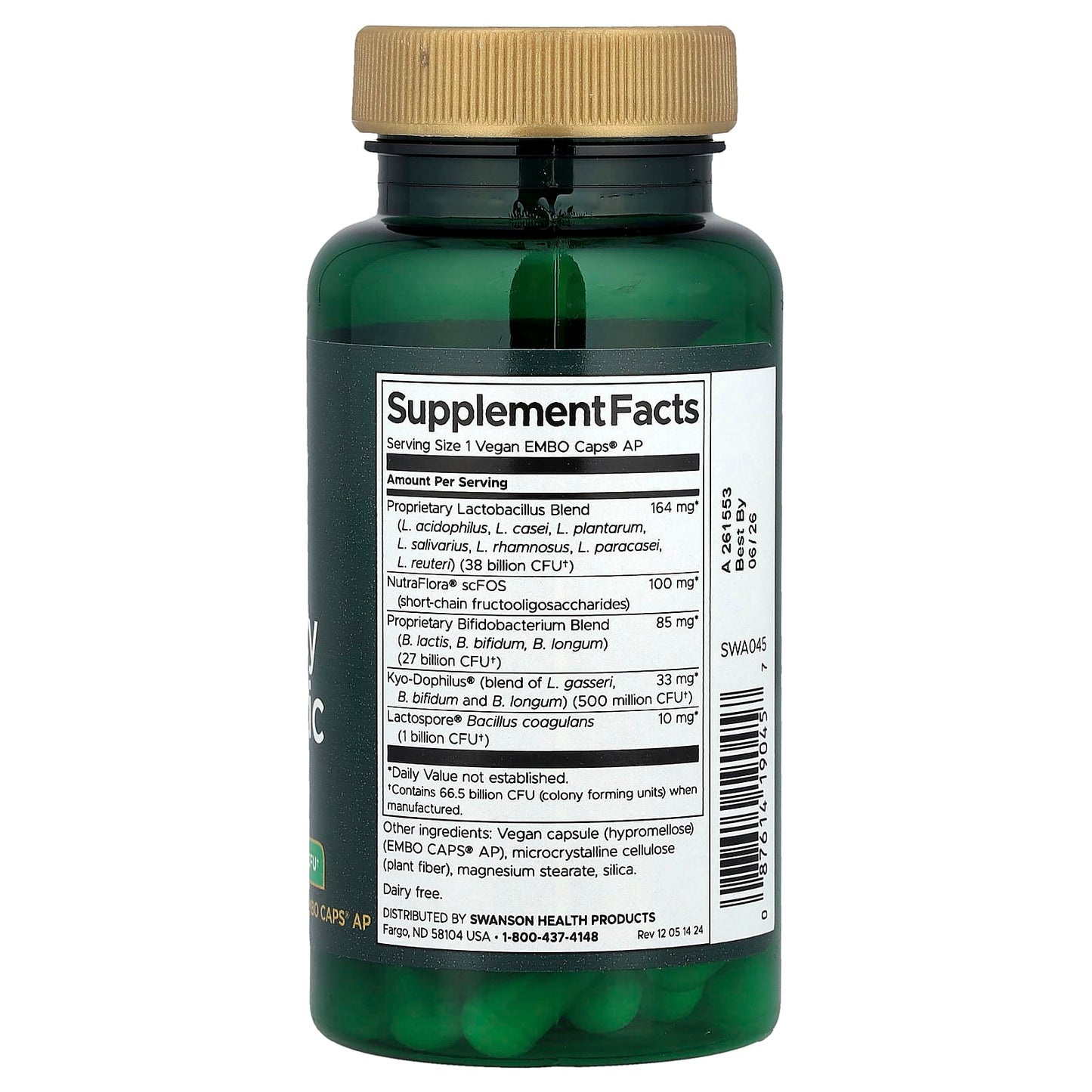 Swanson, Ultra Potency Probiotic, 66.5 Billion CFU, 60 Vegan EMBO Caps® AP