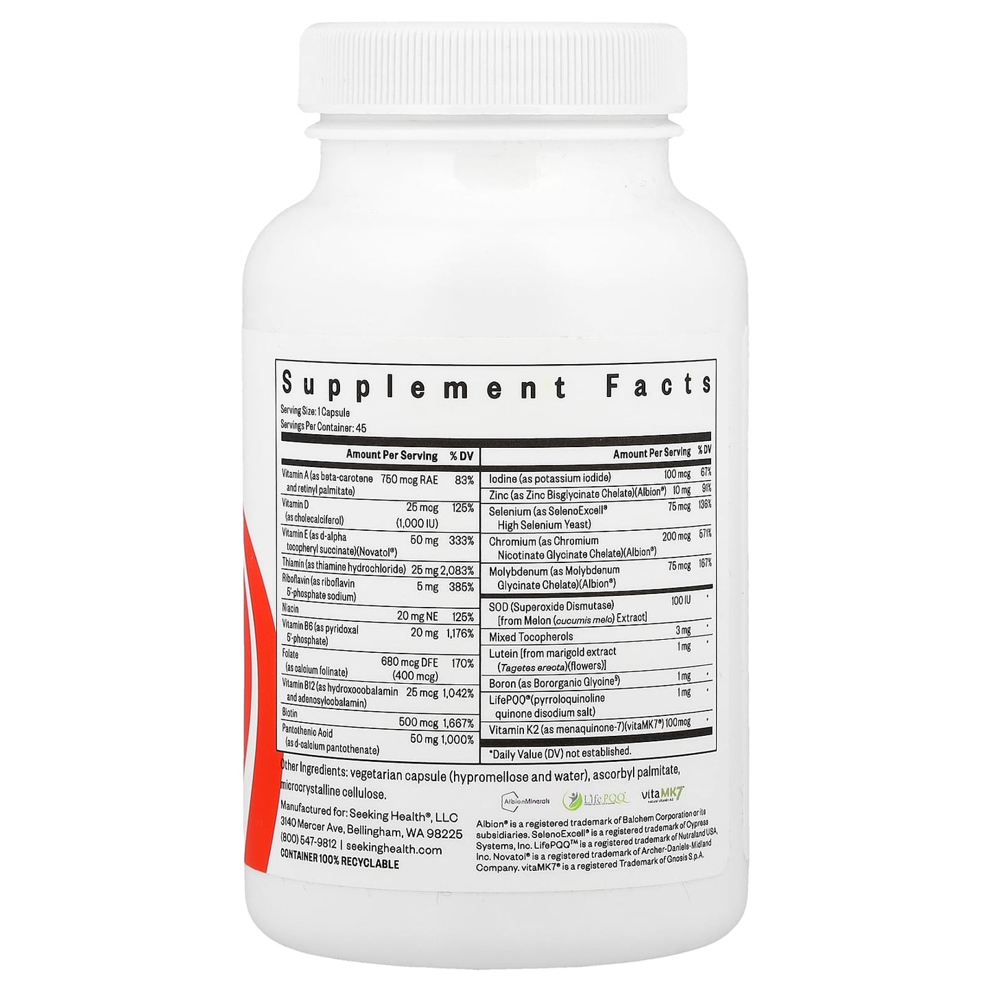 Seeking Health, Multivitamin One MF, 45 Capsules - Image 2