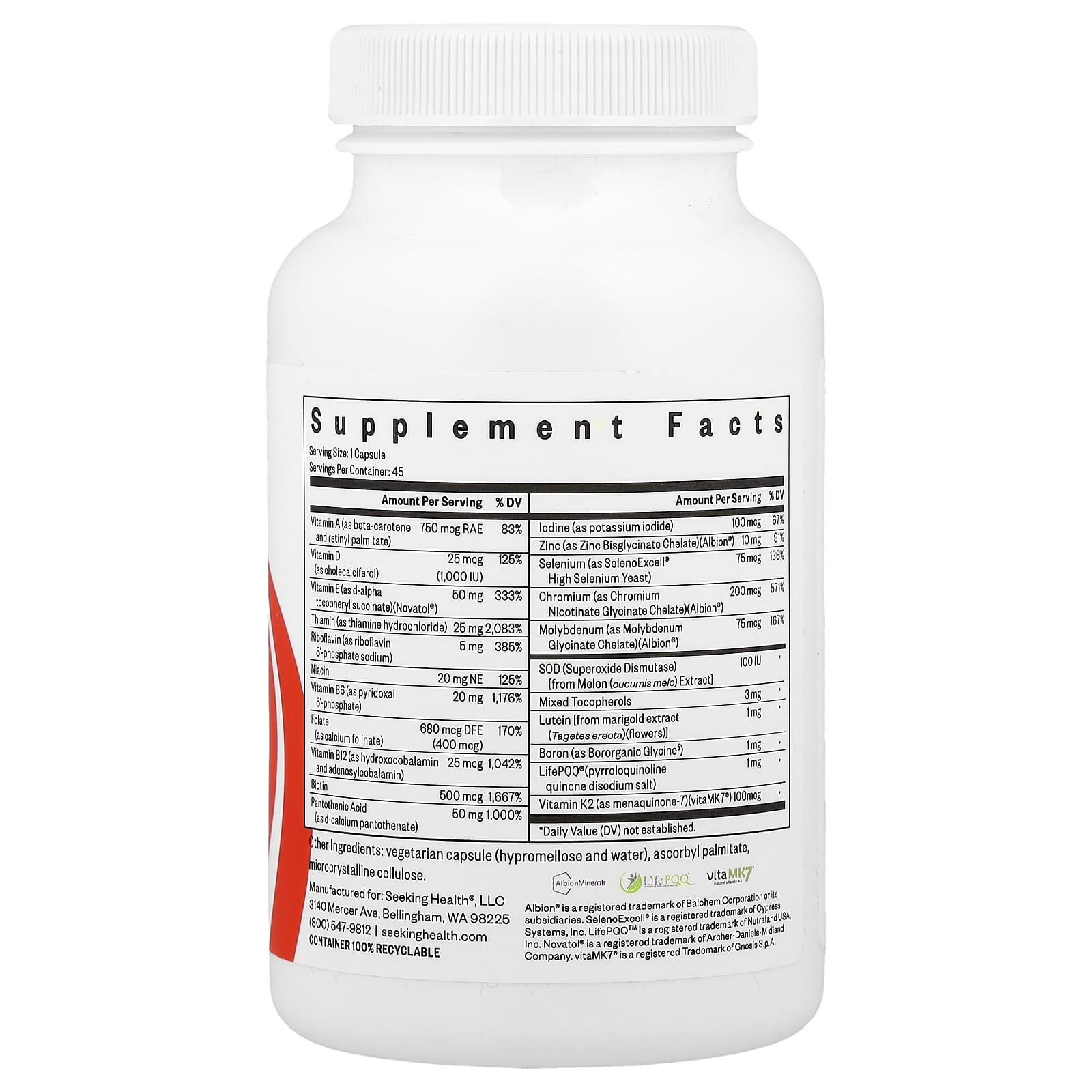 Seeking Health, Multivitamin One MF, 45 Capsules - Image 2