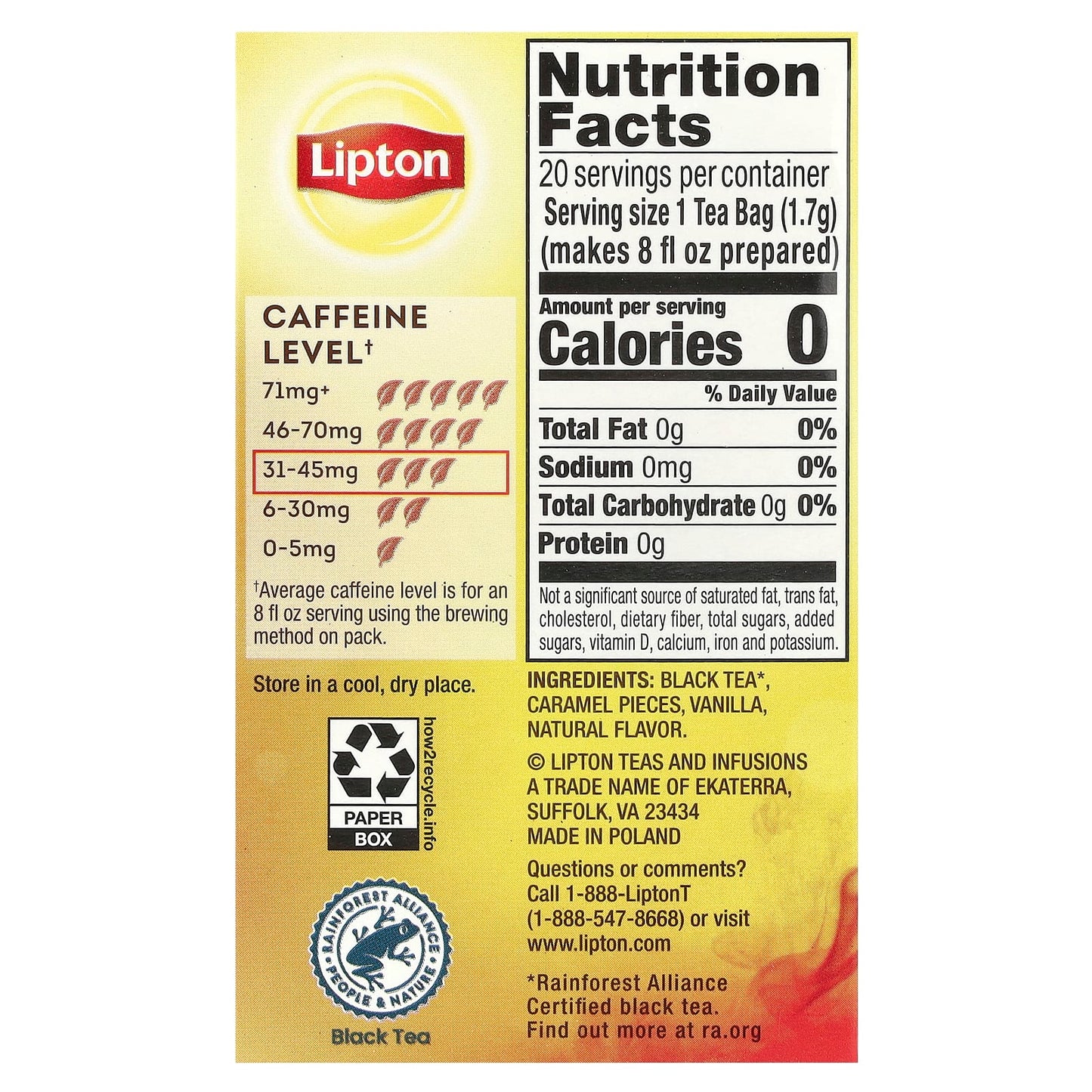Lipton, Vanilla Caramel Black Tea, 20 Pyramid Teabags, 1.2 oz (34 g) - Image 2