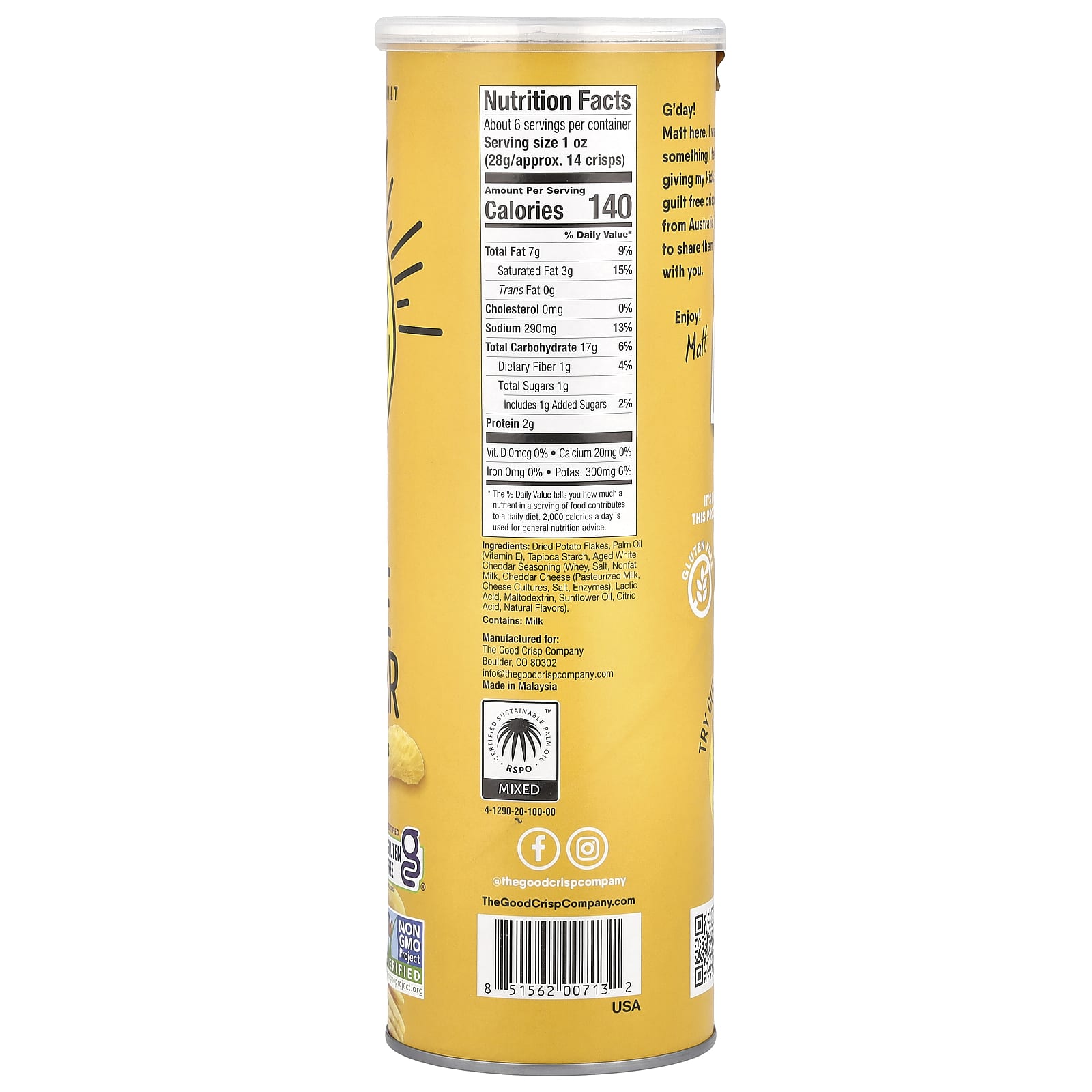 The Good Crisp Company, Potato Crisps, Aged White Cheddar, 5.6 oz (160 g) - Image 2