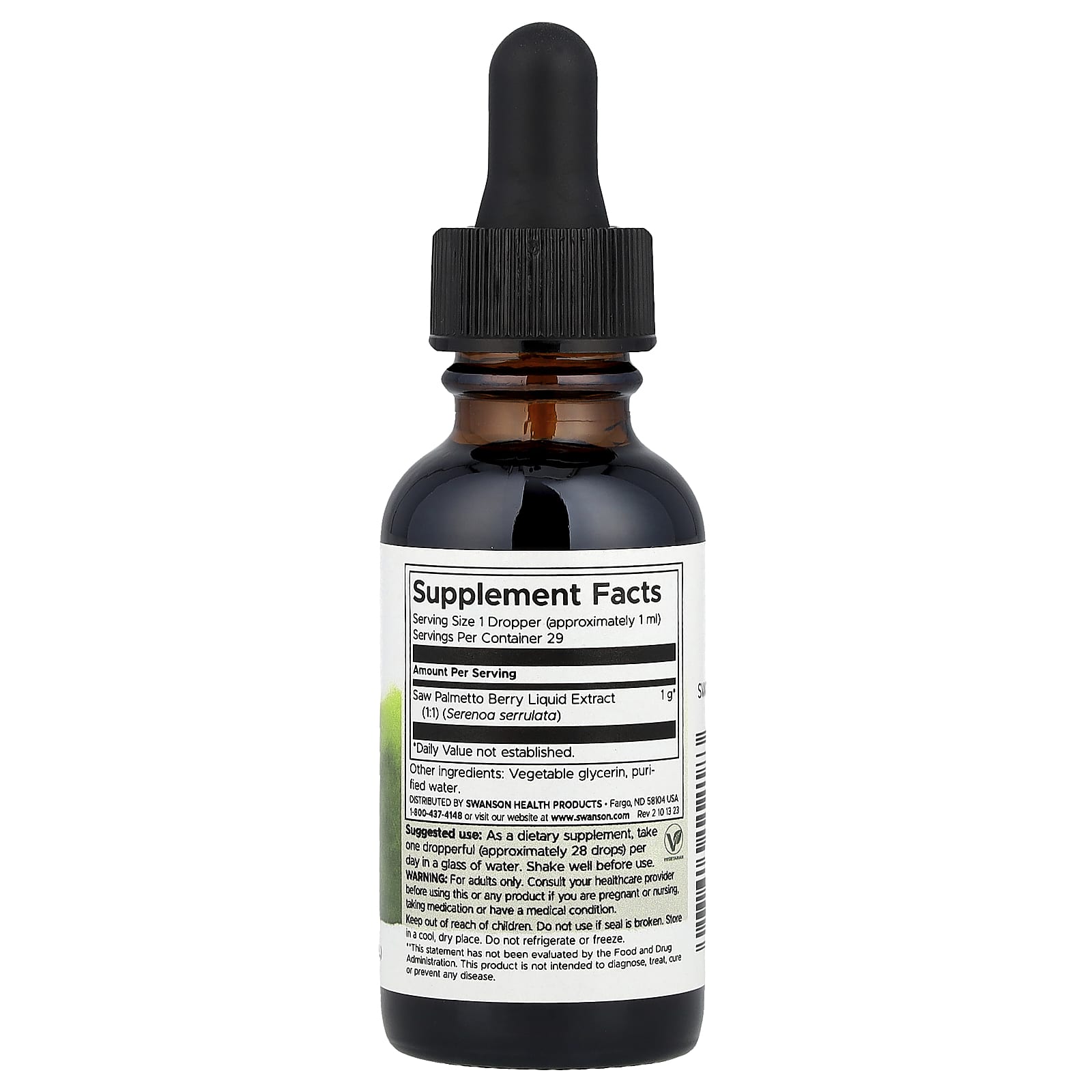 Swanson, Saw Palmetto Liquid Extract, Alcohol & Sugar Free, 1 fl oz (29.6 ml) (1 g per Serving) - Image 2