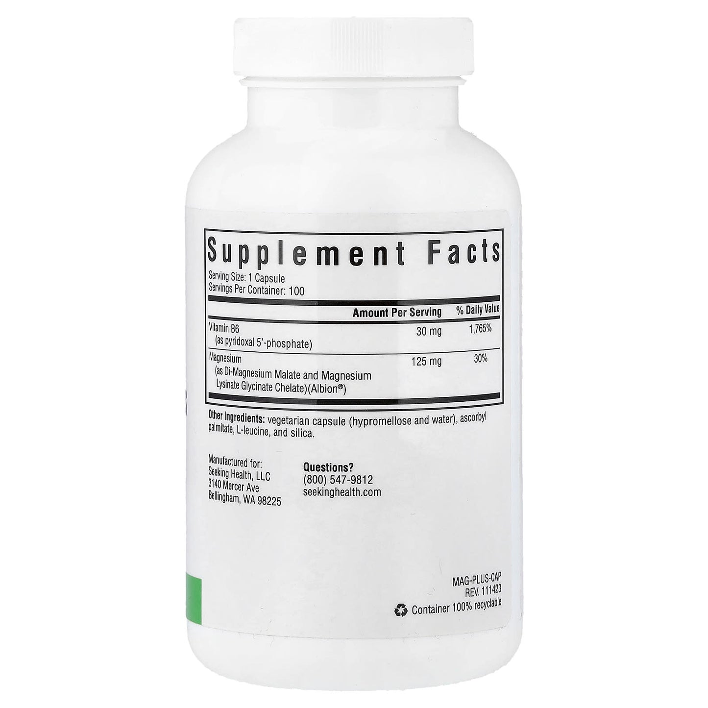 Seeking Health, Magnesium Plus with Vitamin B6, 100 Vegetarian Capsules - Image 2