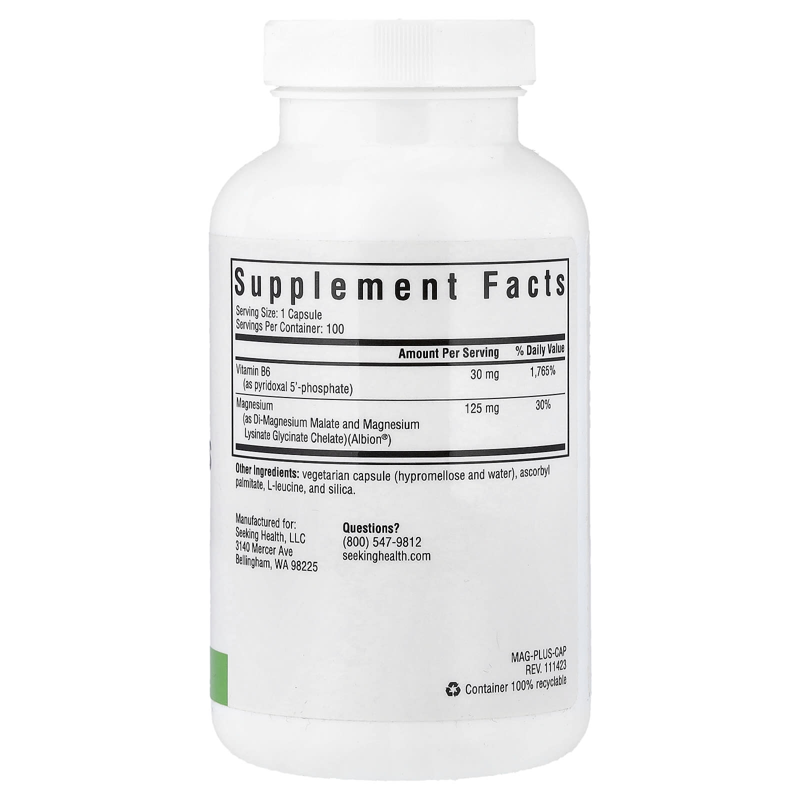 Seeking Health, Magnesium Plus with Vitamin B6, 100 Vegetarian Capsules - Image 2