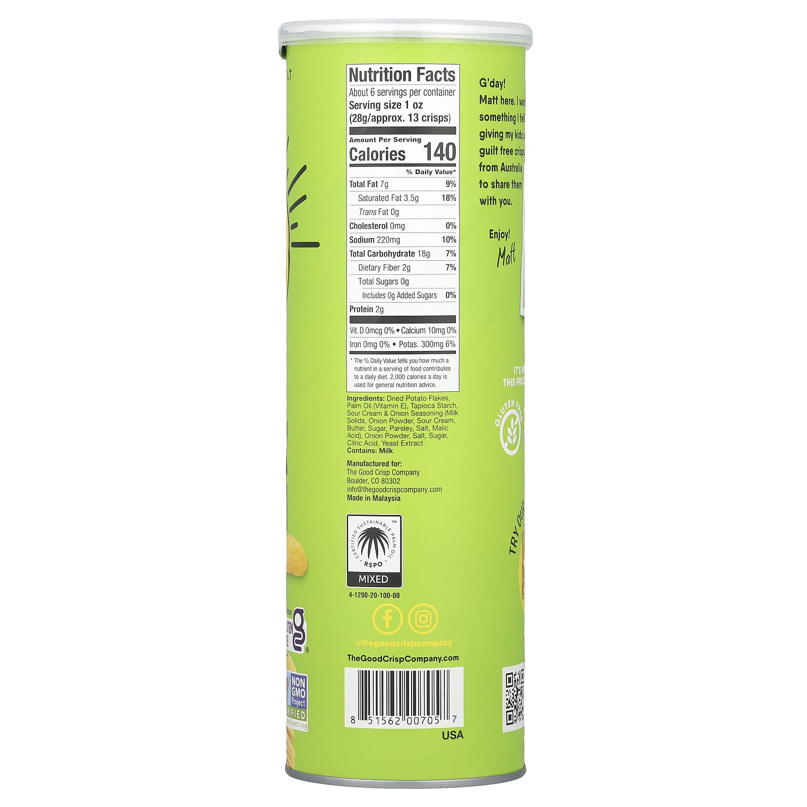The Good Crisp Company, Potato Crisps, Sour Cream & Onion, 5.6 oz (160 g) - Image 2