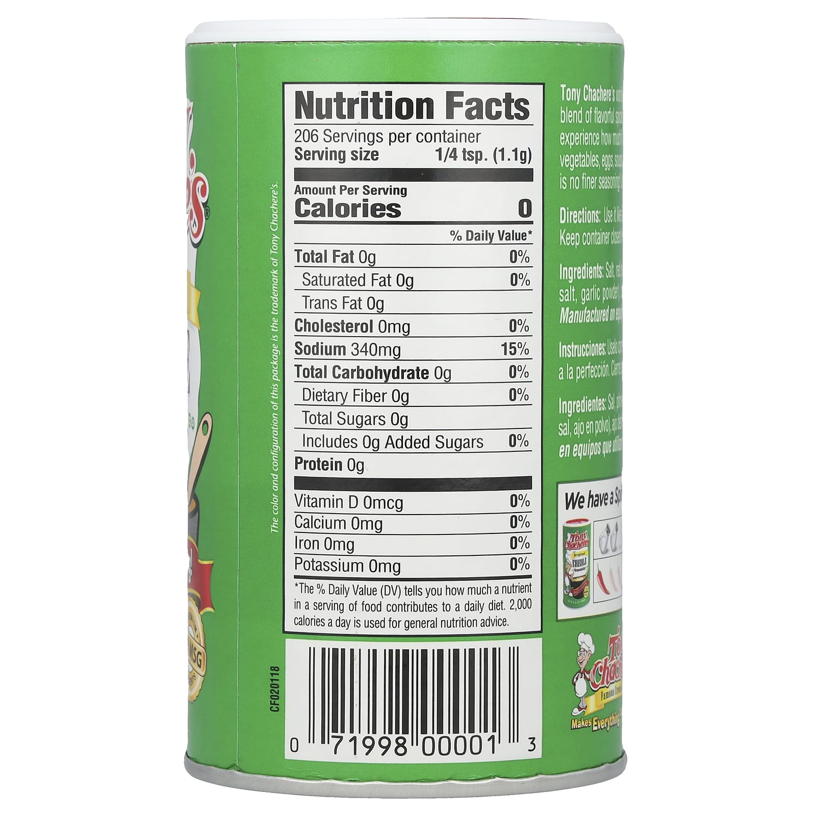 Tony Chachere's, The Original Creole Seasoning, 8 oz (227 g) - Image 2