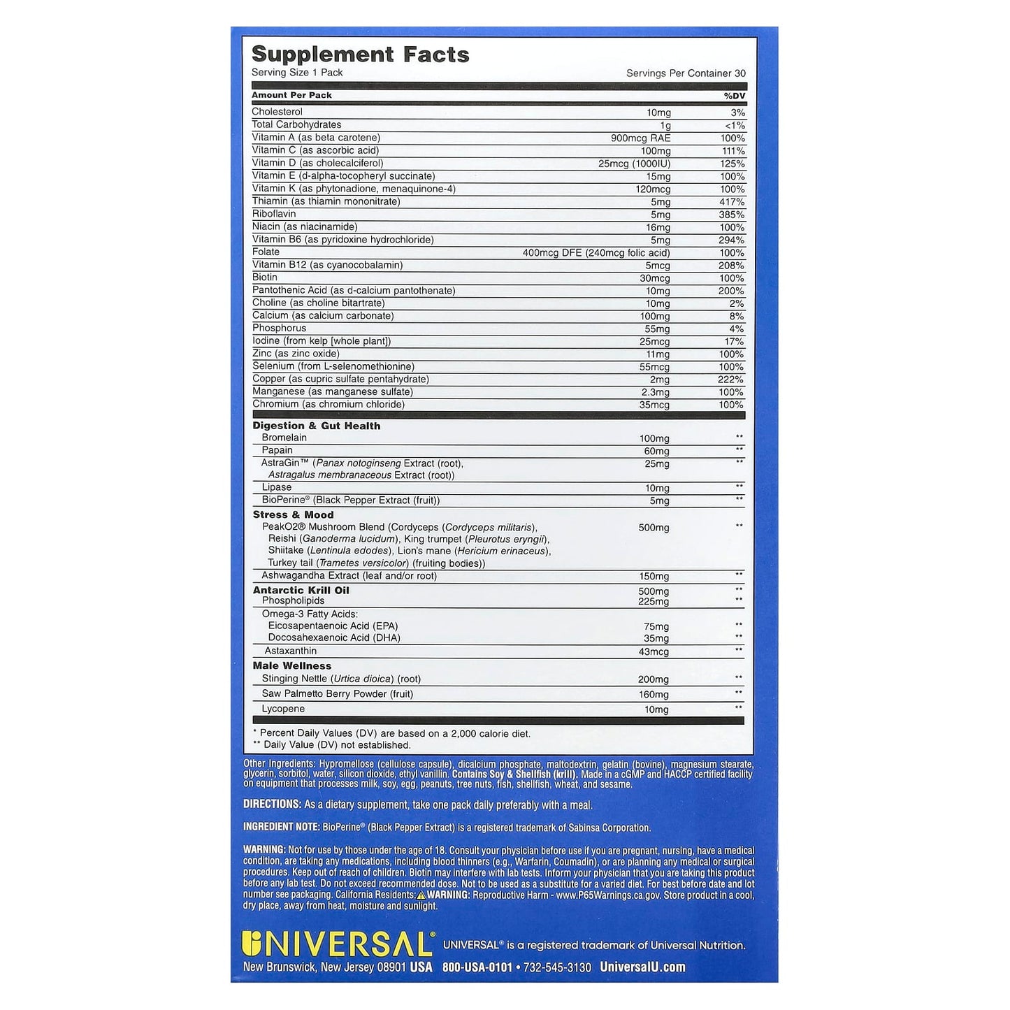 Universal U, Men's Total Health Pack, 30 Pill Packs - Image 2