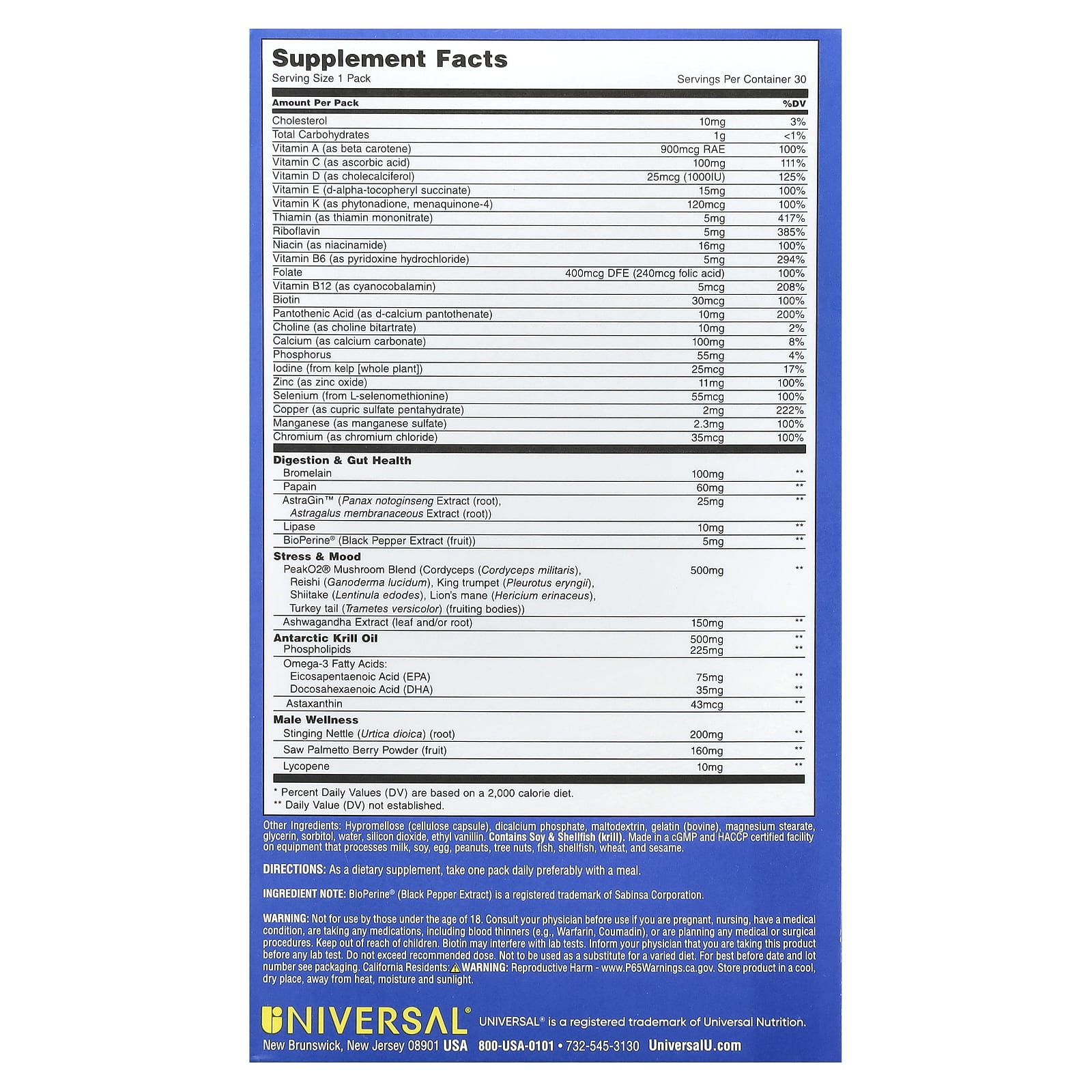 Universal U, Men's Total Health Pack, 30 Pill Packs - Image 2