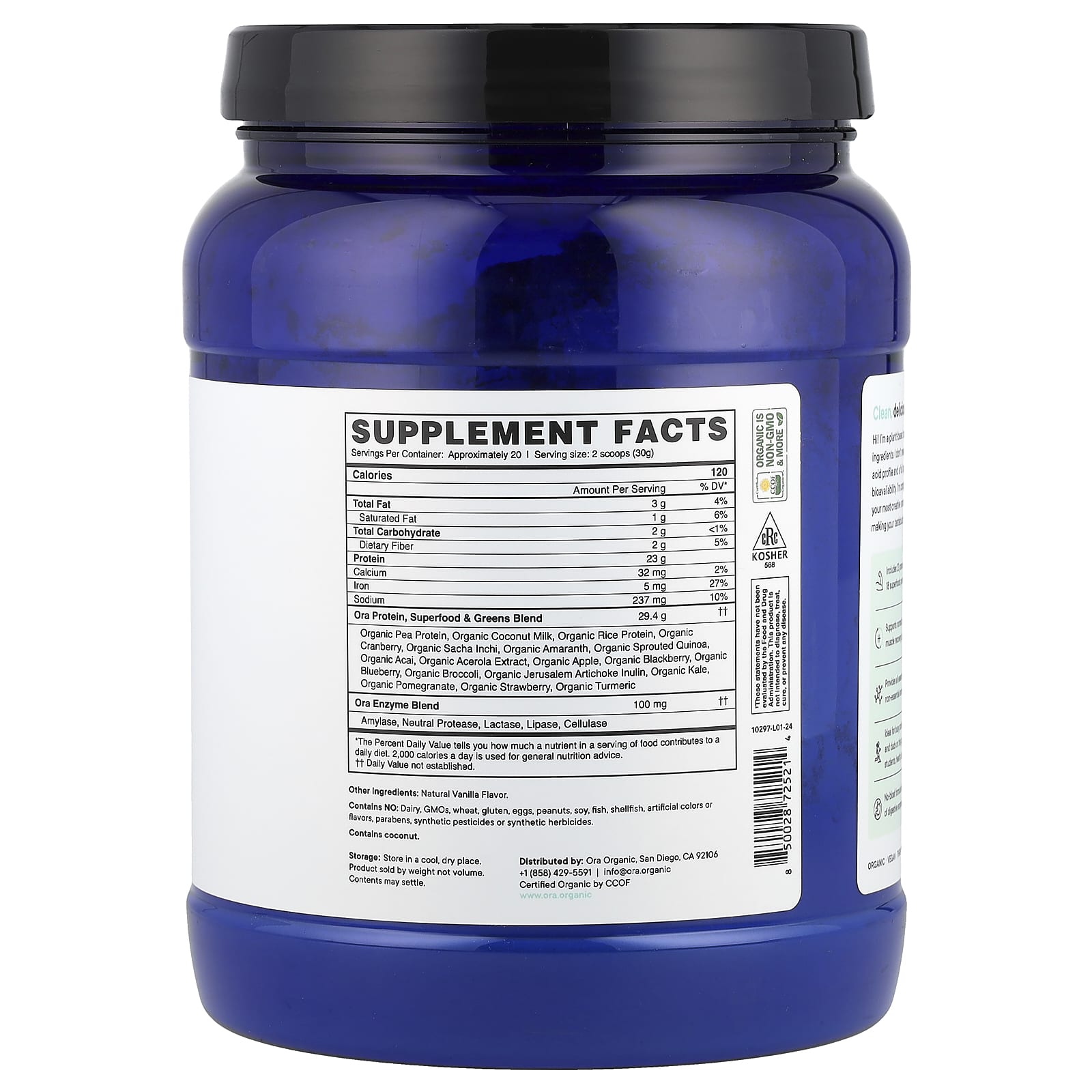 Ora, So Lean & So Clean, Daily Superfood Plant Protein, Unsweetened, 20.9 oz (594 g) - Image 2