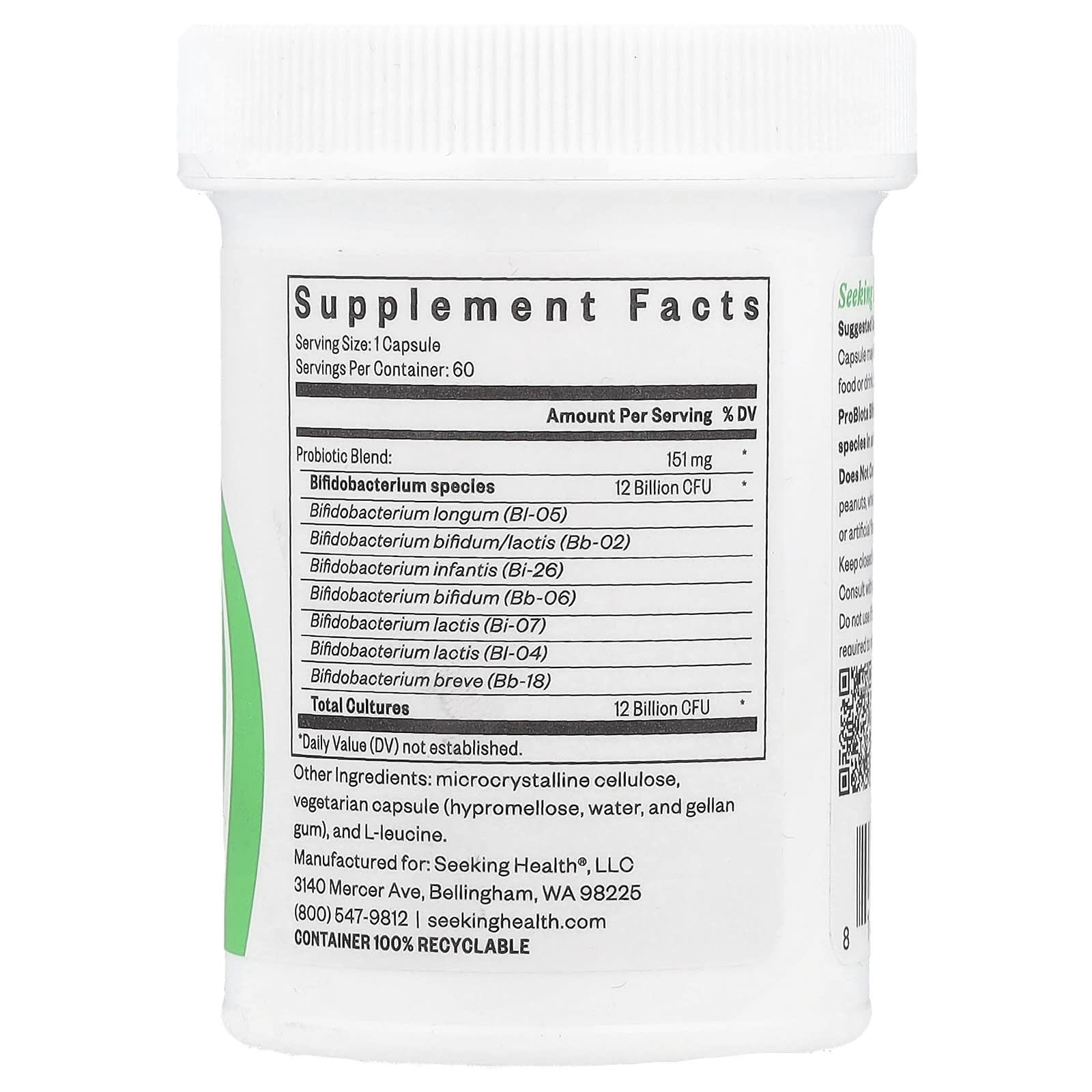 Seeking Health, ProBiota Bifidobacterium, 12 Billion CFU, 60 Capsules - Image 2