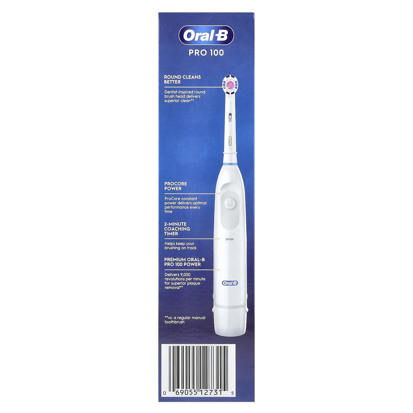 Oral-B, 3D White, Pro 100, Battery Powered Toothbrush, White, 1 Toothbrush - Image 2