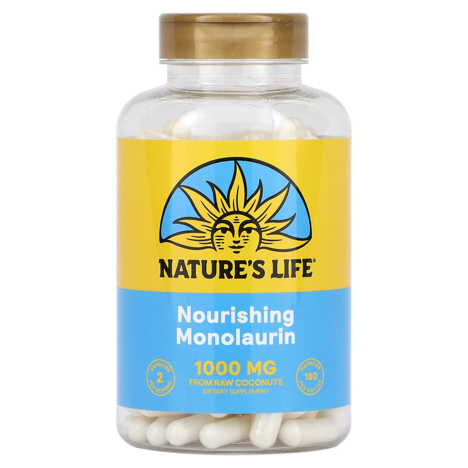 Nature's Life, Nourishing Monolaurin, 180  Capsules (500 mg per Capsule) - Image 1