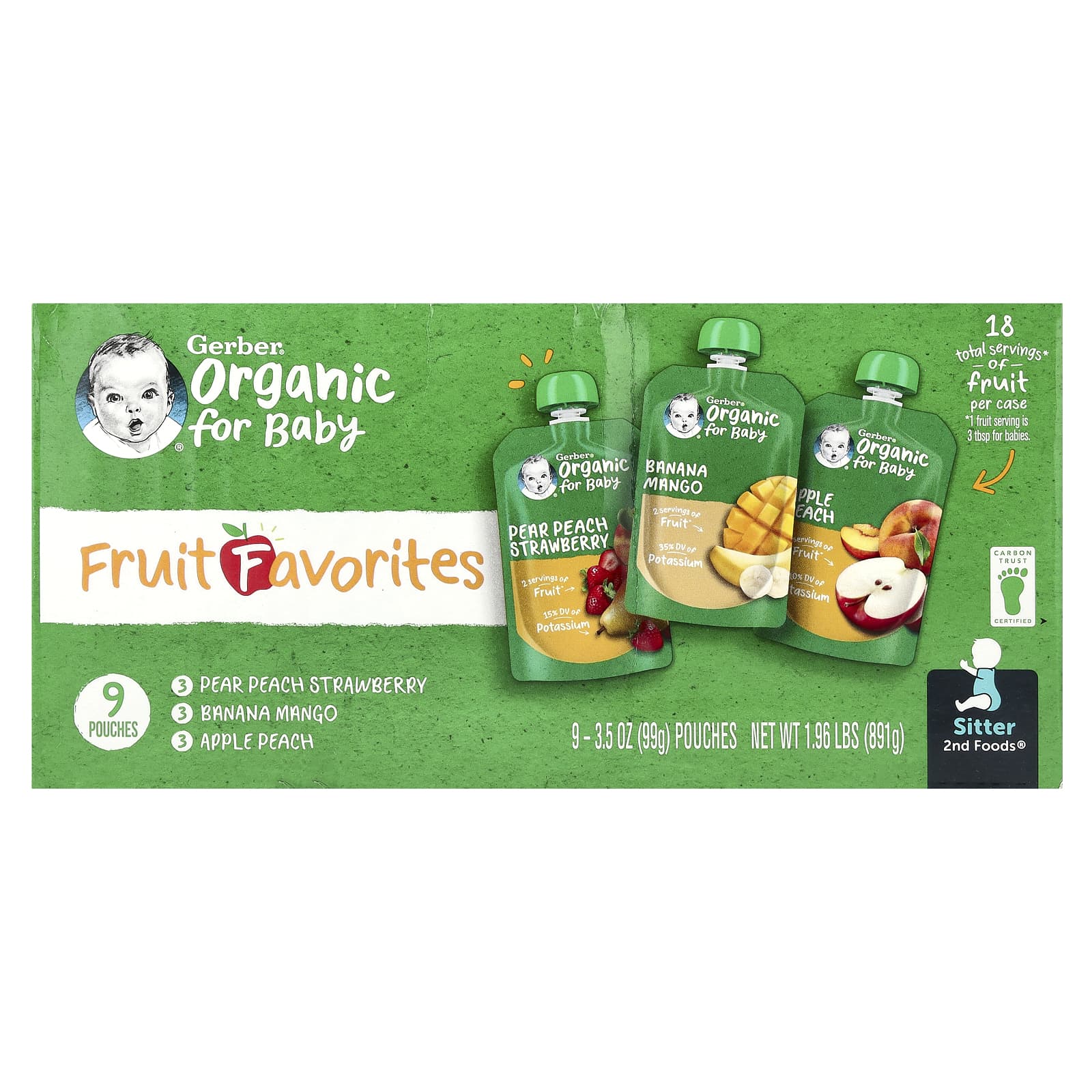 Gerber Organic Baby Food, 2nd Foods Fruit Favorites, 9 Pouches - Image 1