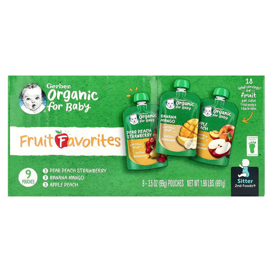 Gerber Organic Baby Food, 2nd Foods Fruit Favorites, 9 Pouches - Image 1