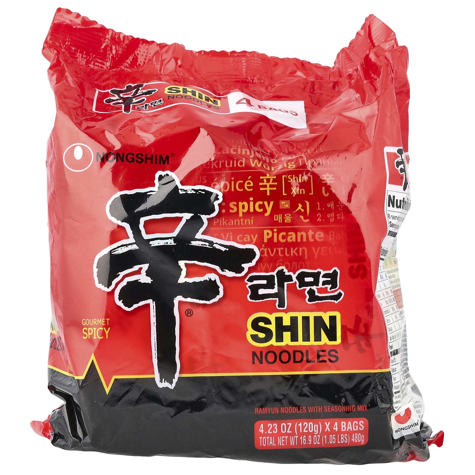Nongshim, Shin Noodles, Gourmet Spicy, 4 Bags, 4.23 oz (120 g) Each - Image 1