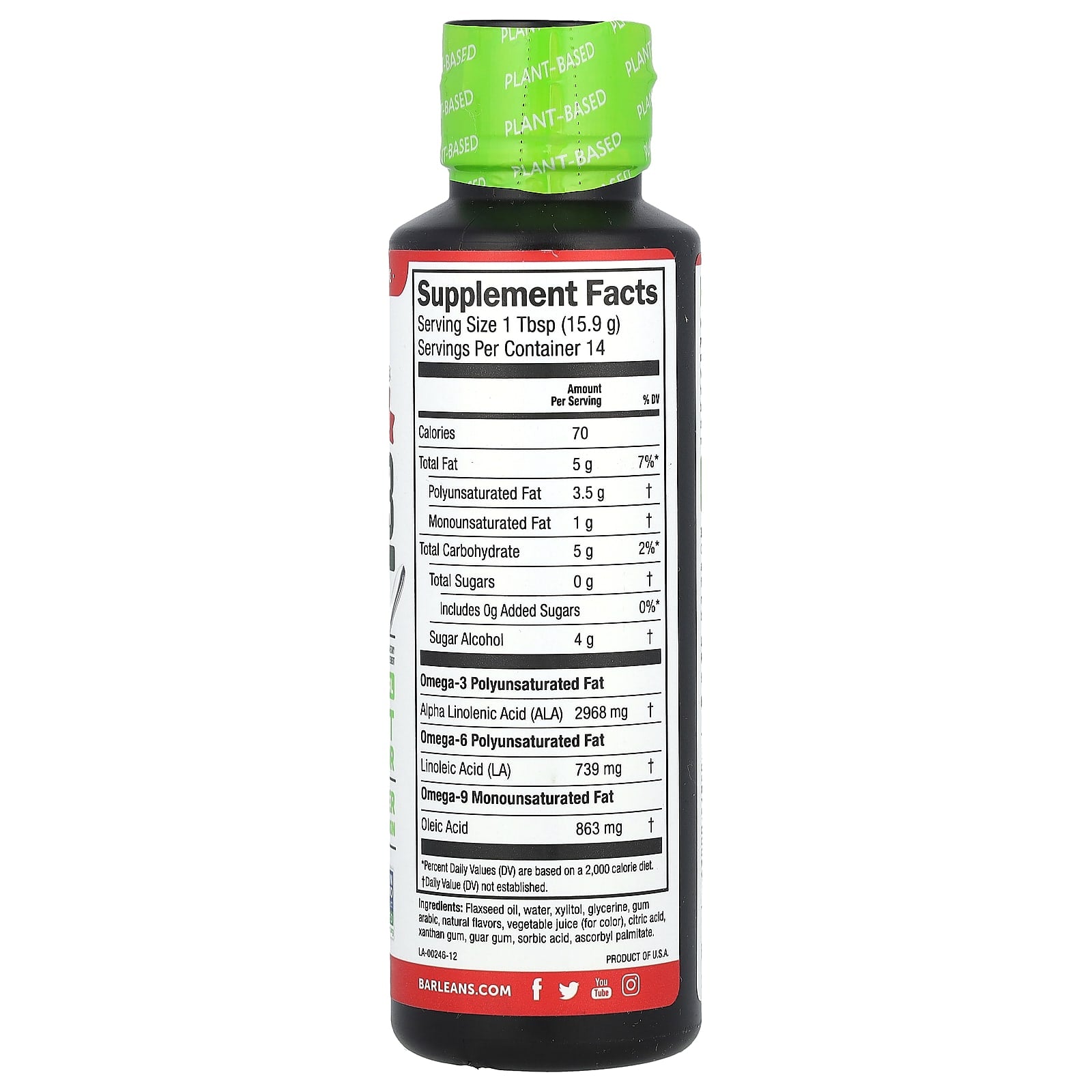 Barleans Omega-3 from Flax Oil - Strawberry Banana Smoothie, 2968mg, 8oz (227g) - Image 2
