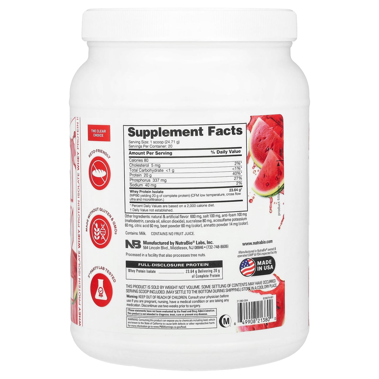 NutraBio, Performance, Clear Protein, Watermelon Breeze, 1.1 lb (494 g) - Image 2