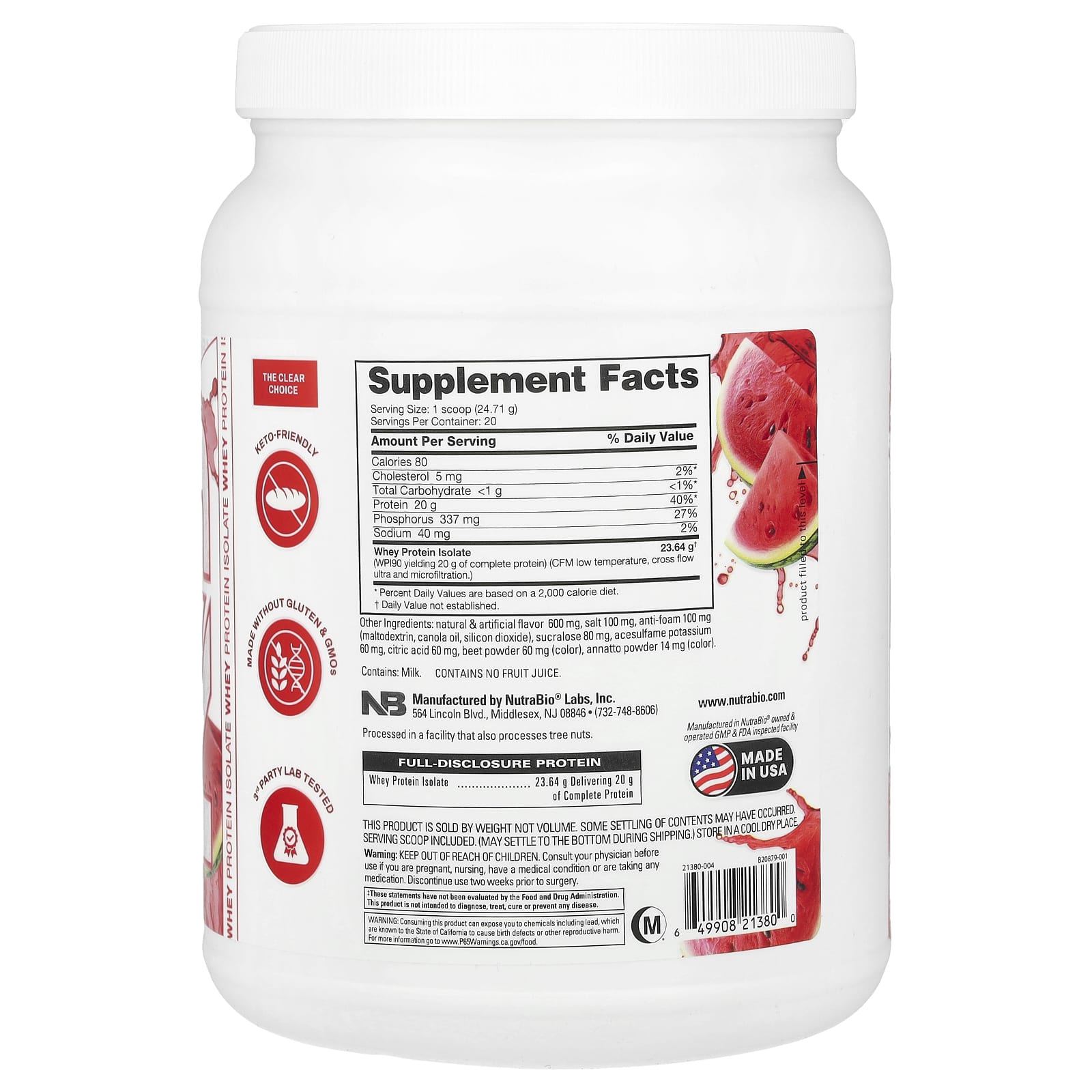 NutraBio, Performance, Clear Protein, Watermelon Breeze, 1.1 lb (494 g) - Image 2