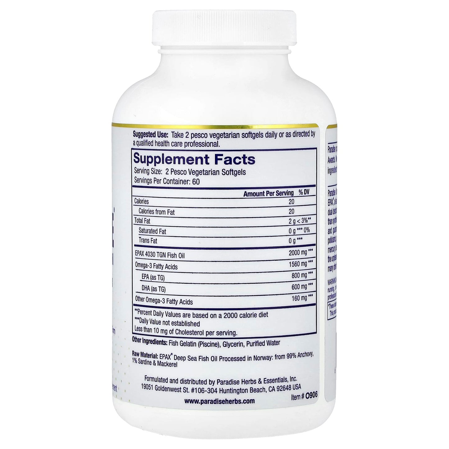 Paradise Herbs, Omega-Sure®, Premium Omega-3 Fish Oil, 120 Pesco Vegetarian Softgels - Image 2