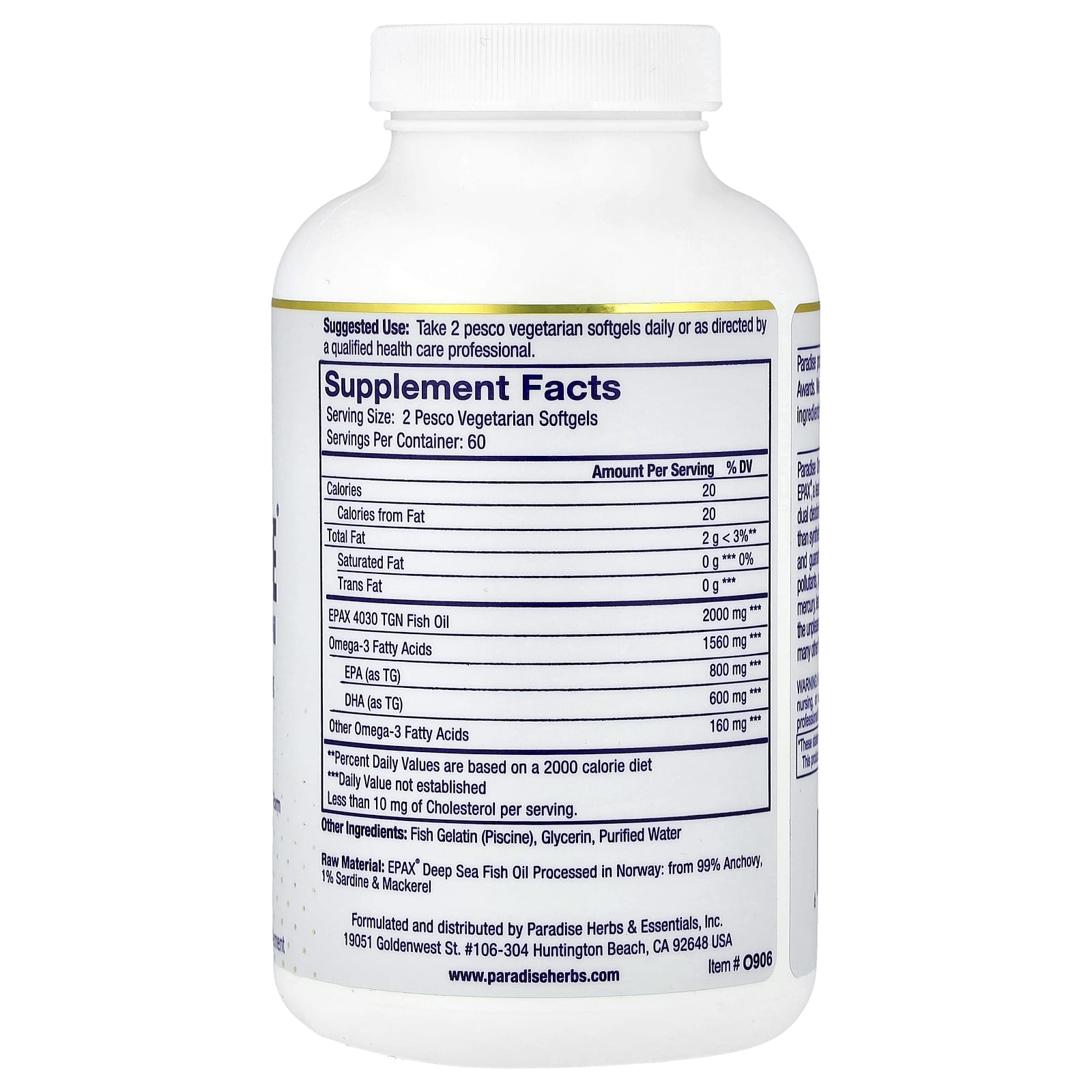 Paradise Herbs, Omega-Sure®, Premium Omega-3 Fish Oil, 120 Pesco Vegetarian Softgels - Image 2