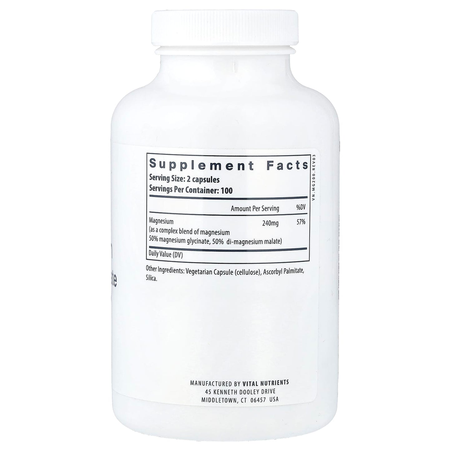 Vital Nutrients, Magnesium, Glycinate + Malate, 200 Vegan Capsules (120 mg per Capsule) - Image 2
