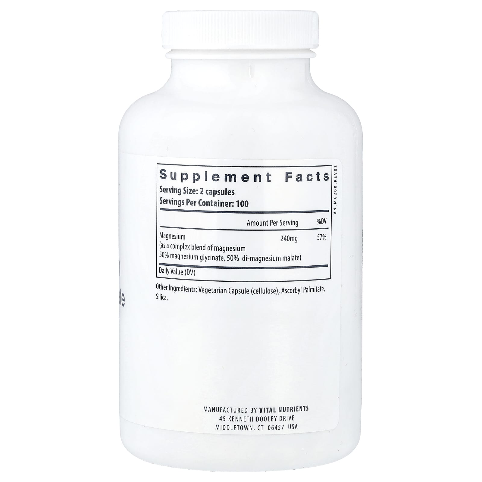 Vital Nutrients, Magnesium, Glycinate + Malate, 200 Vegan Capsules (120 mg per Capsule) - Image 2