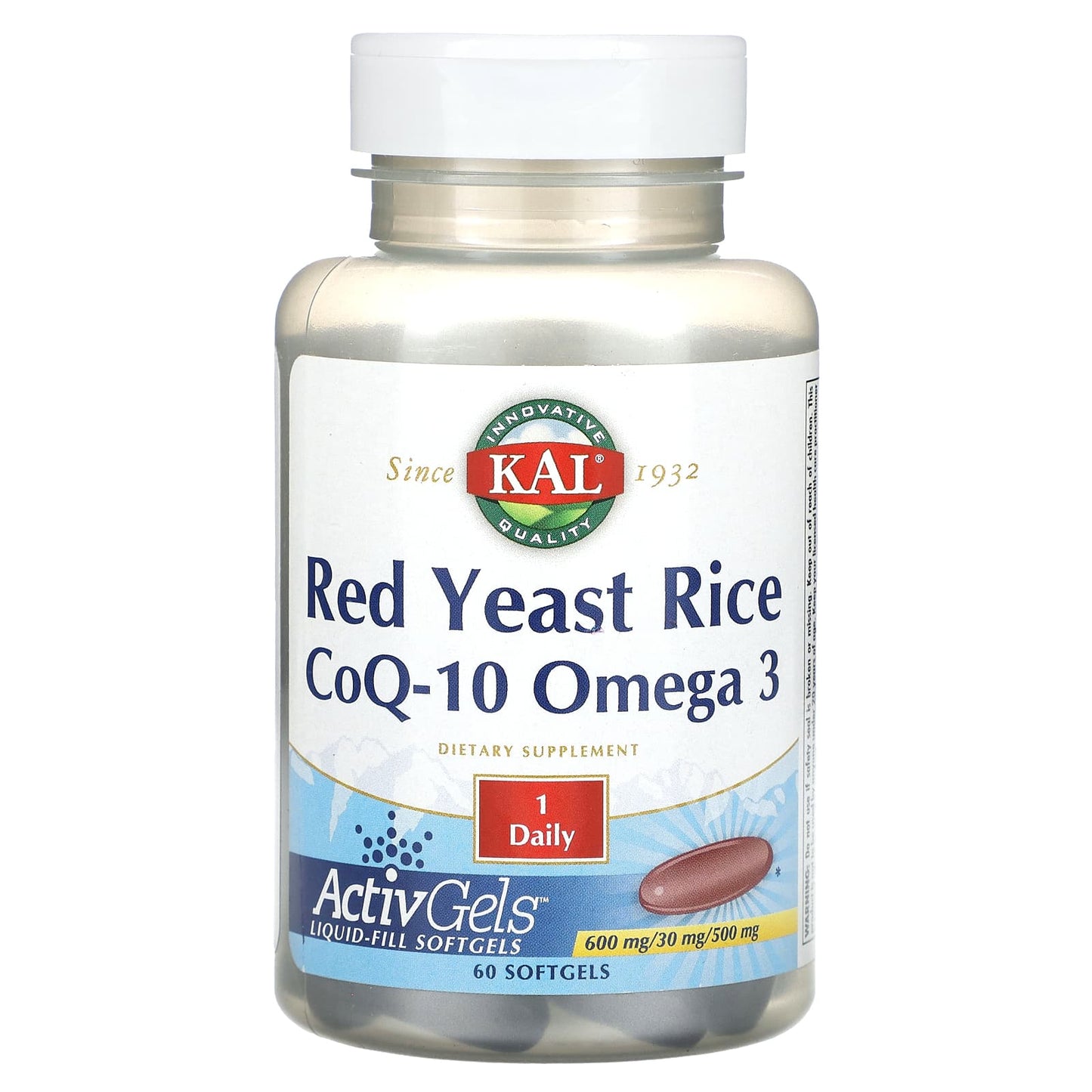 KAL, Red Yeast Rice, CoQ-10, Omega 3, 60 Softgels - Image 1