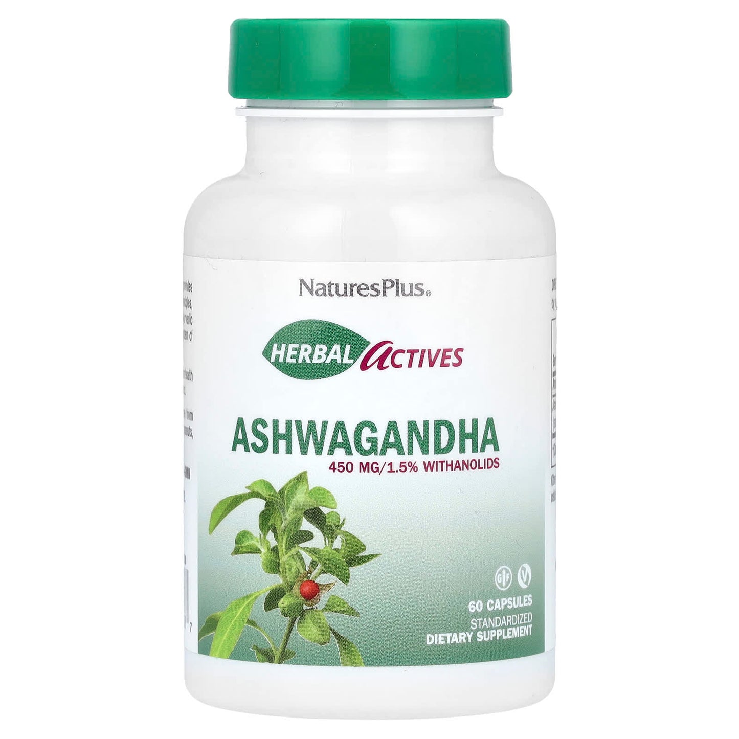 NaturesPlus, Herbal Actives, Ashwagandha, 450 mg, 60 Capsules - Image 1