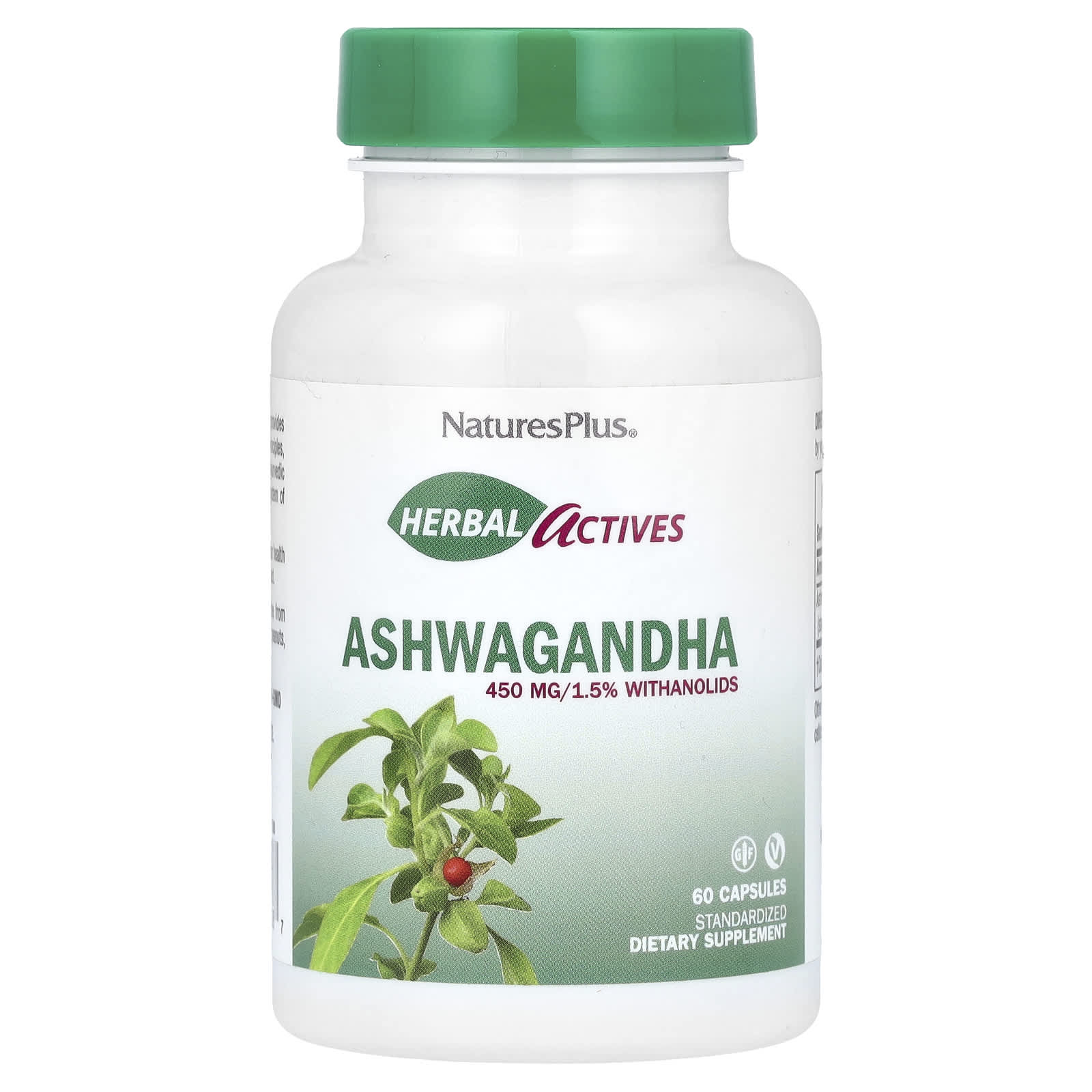 NaturesPlus, Herbal Actives, Ashwagandha, 450 mg, 60 Capsules - Image 1