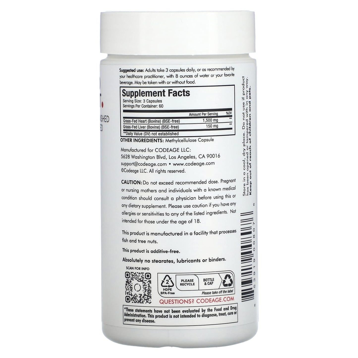 Codeage Grass-Fed Beef Heart Supplement, 180 Capsules, Pasture Raised - Image 2