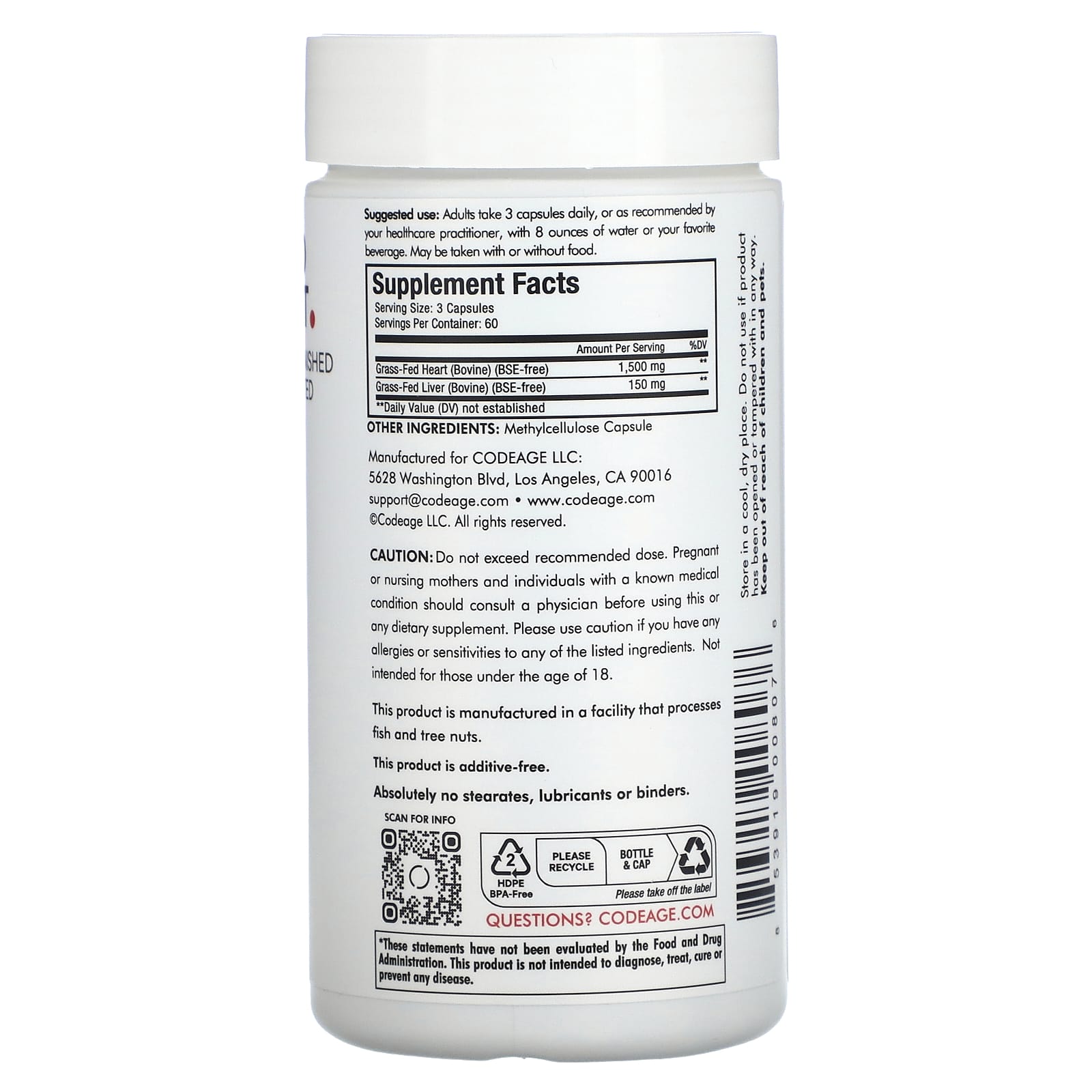 Codeage Grass-Fed Beef Heart Supplement, 180 Capsules, Pasture Raised - Image 2