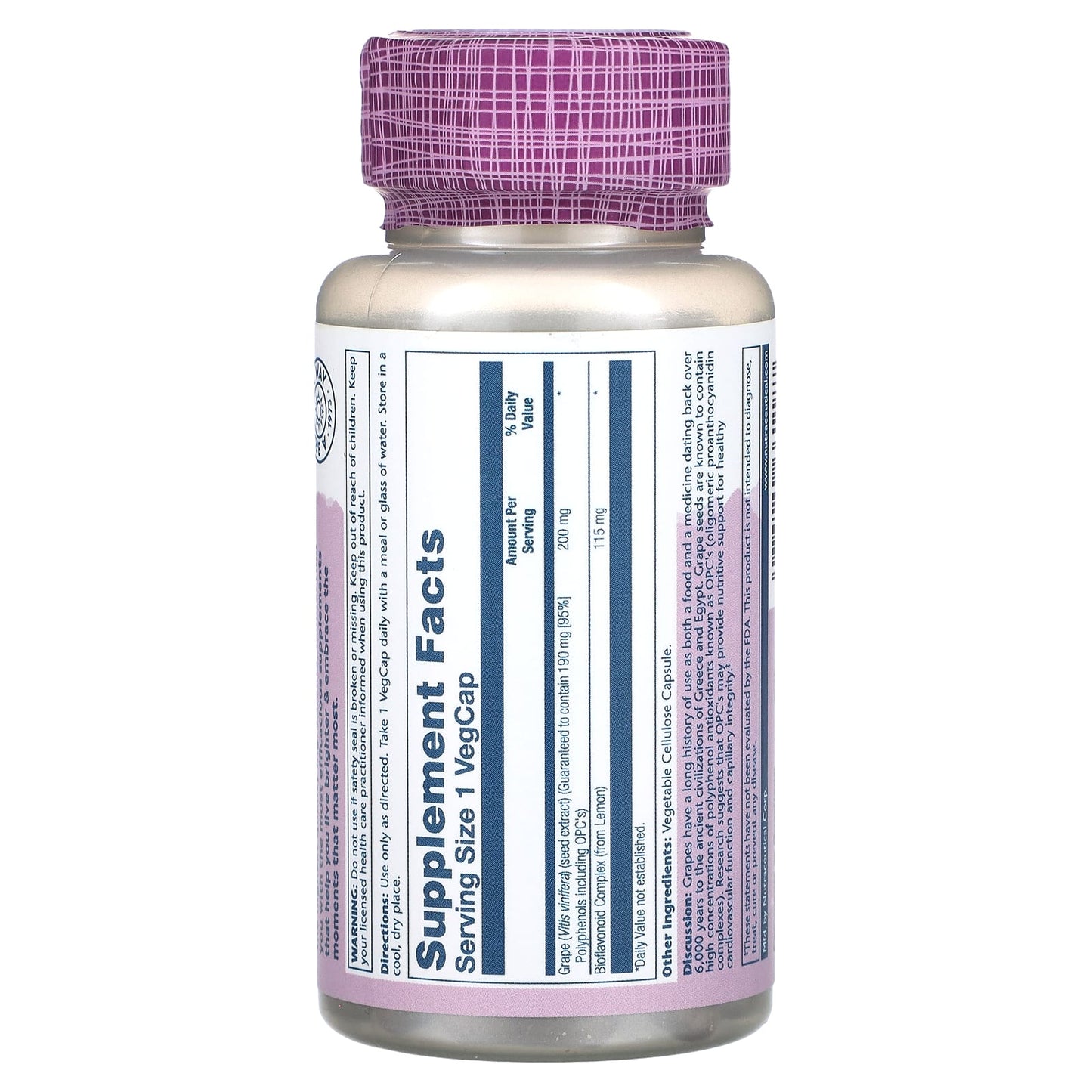 Solaray, Vital Extracts, Grape Seed , 200 mg, 60 VegCaps - Image 2