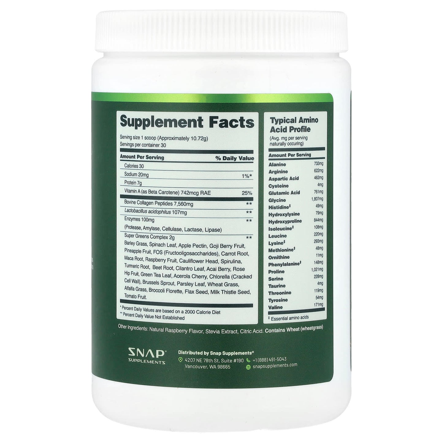 Snap Supplements, Collagen & Greens, Raspberry, 11.34 oz (321.6 g) - Image 2