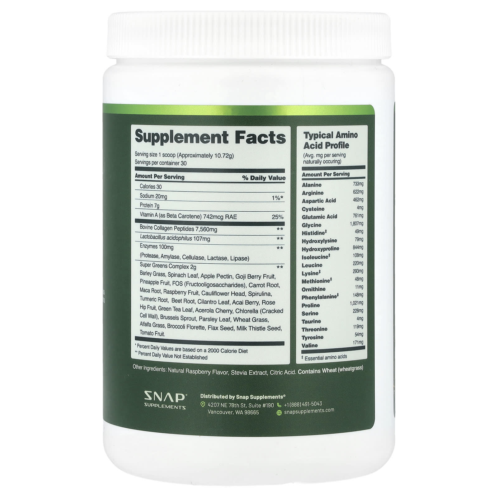 Snap Supplements, Collagen & Greens, Raspberry, 11.34 oz (321.6 g) - Image 2