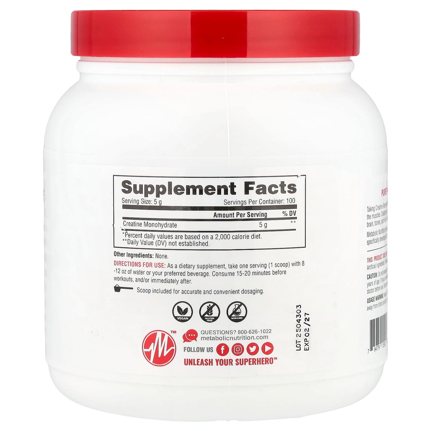 Metabolic Nutrition, Creatine, Unflavored, 17.64 oz (500 g) - Image 2