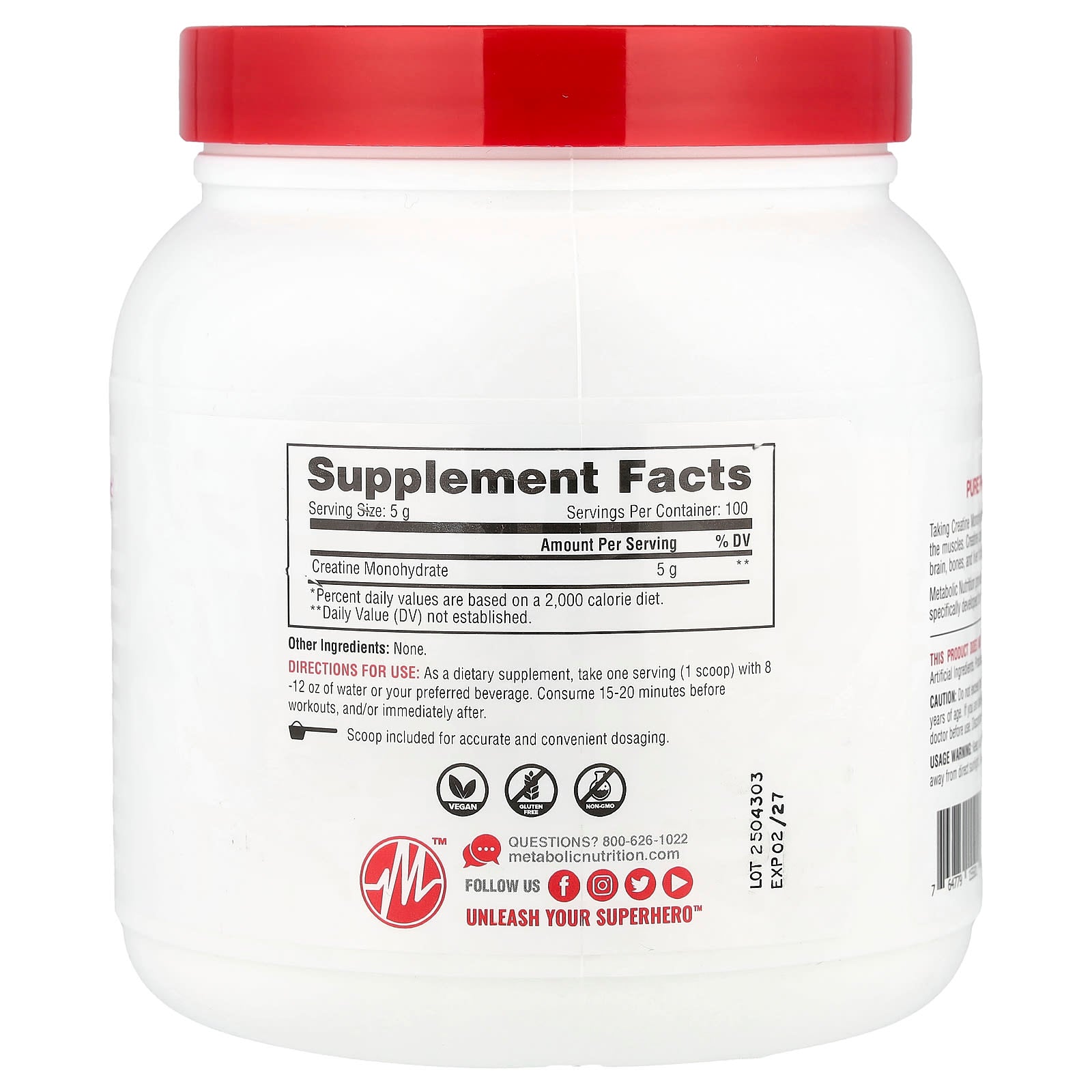 Metabolic Nutrition, Creatine, Unflavored, 17.64 oz (500 g) - Image 2