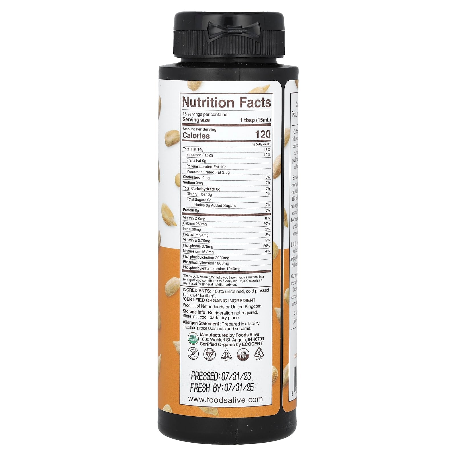 USDA Organic Sunflower Lecithin Liquid for Cooking & Health - Image 2