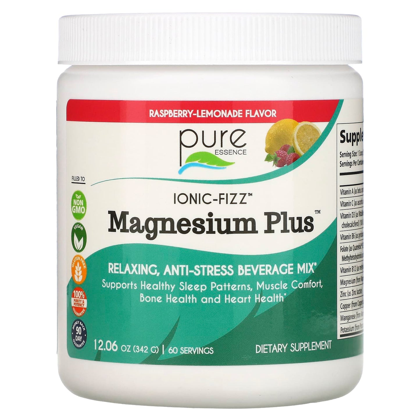 Pure Essence, Ionic-Fizz, Magnesium Plus, Raspberry Lemonade, 12.06 oz (342 g) - Image 1