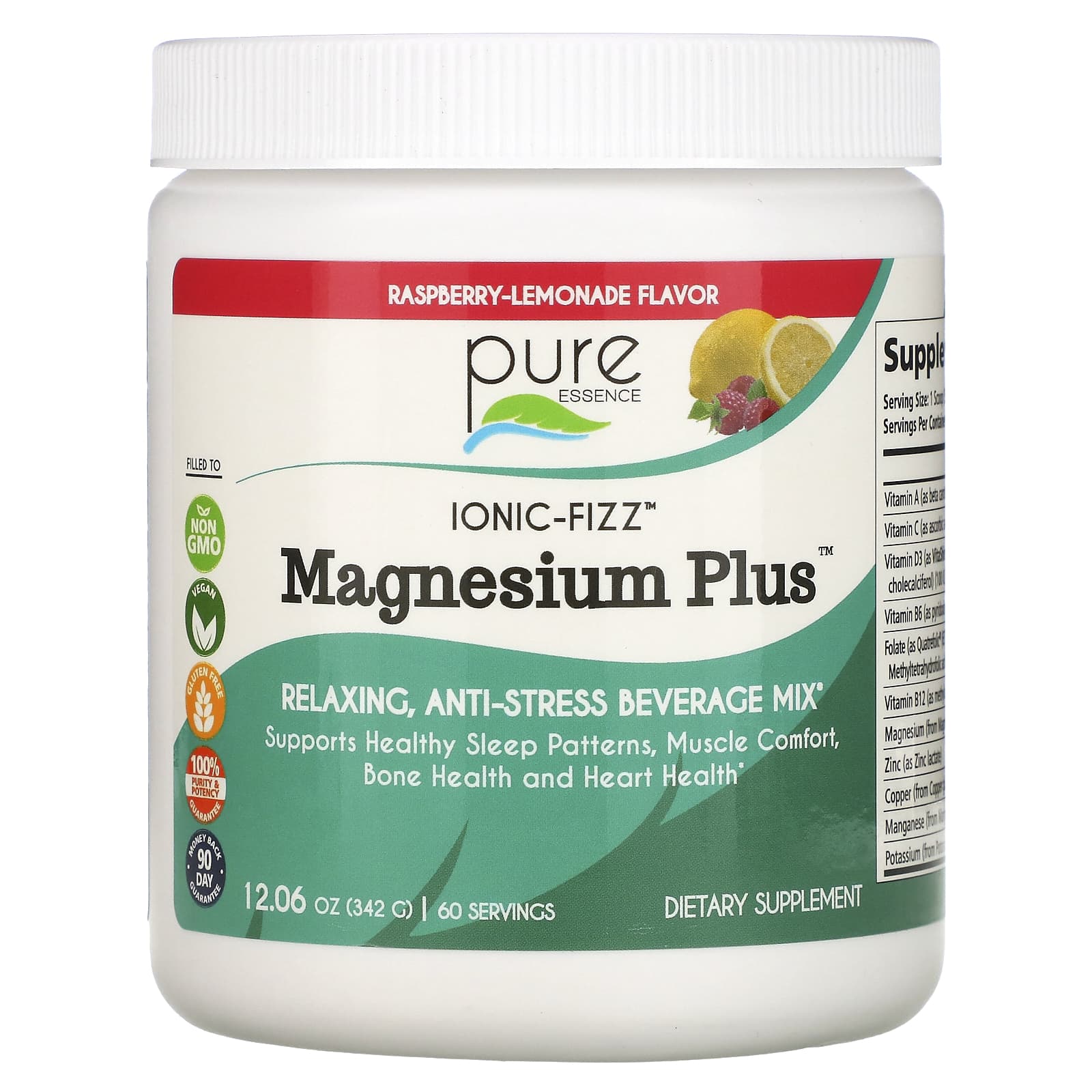 Pure Essence, Ionic-Fizz, Magnesium Plus, Raspberry Lemonade, 12.06 oz (342 g) - Image 1