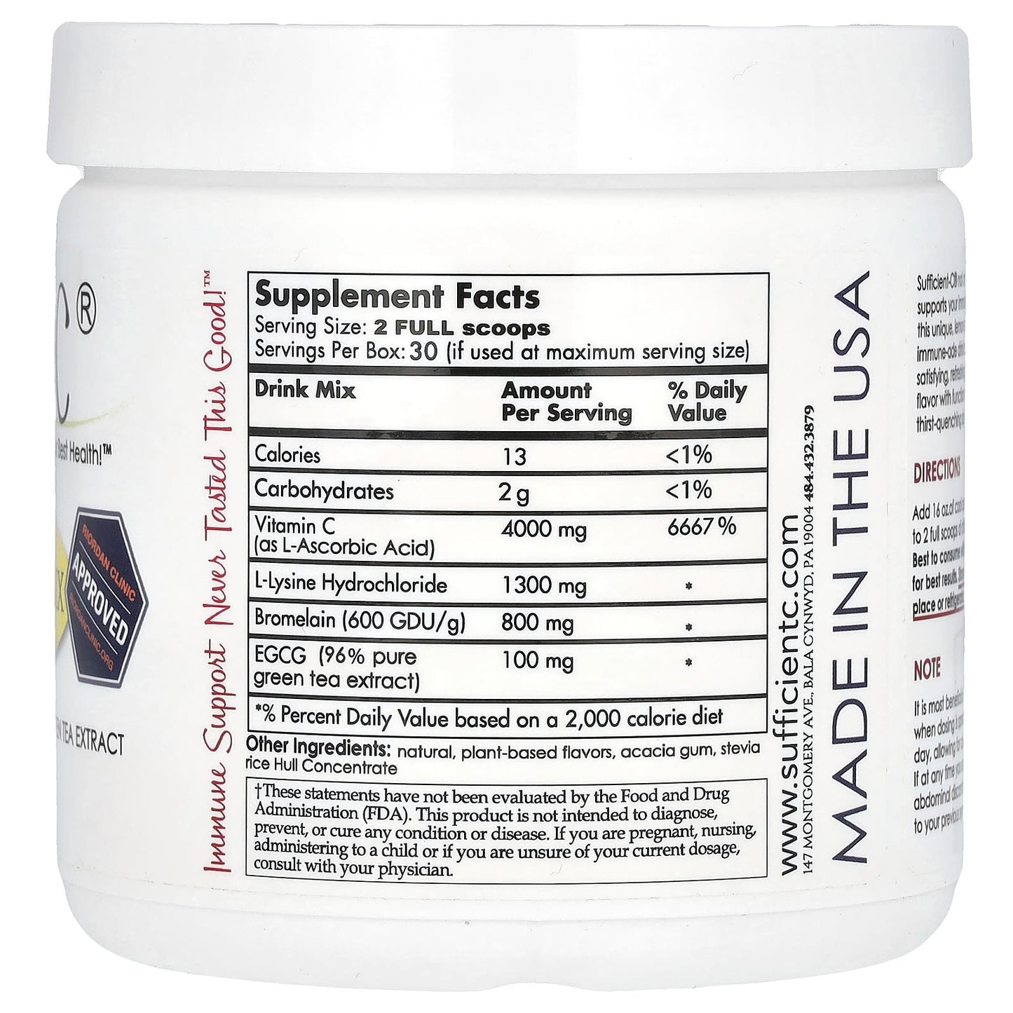 Sufficient C, High Dosed Immune-Ade Drink Mix, Lemon Peach, 250 g - Image 2
